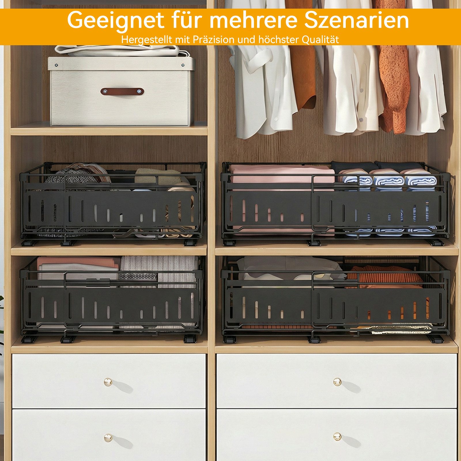 BlingBin Küchenorganizer-Set Teleskopschublade Ausziehbare Schublade Küche Organizer Schrankkorb, (1 Stück, ohne Bohren für Küche Küchenschränke, Bad, Zimmern und Abstellräumen), 39x16.5x32.5-49.5 CM,Pull Out Cabinet Drawer mit Kleber