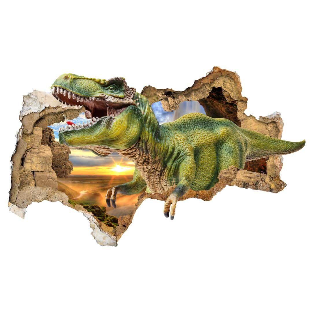 K&L Wall Art Wandtattoo 3D Wandtattoo Kinderzimmer Dinosaurier T-Rex Dino Steinzeit Planet, Mauerdurchbruch Wandbild selbstklebend
