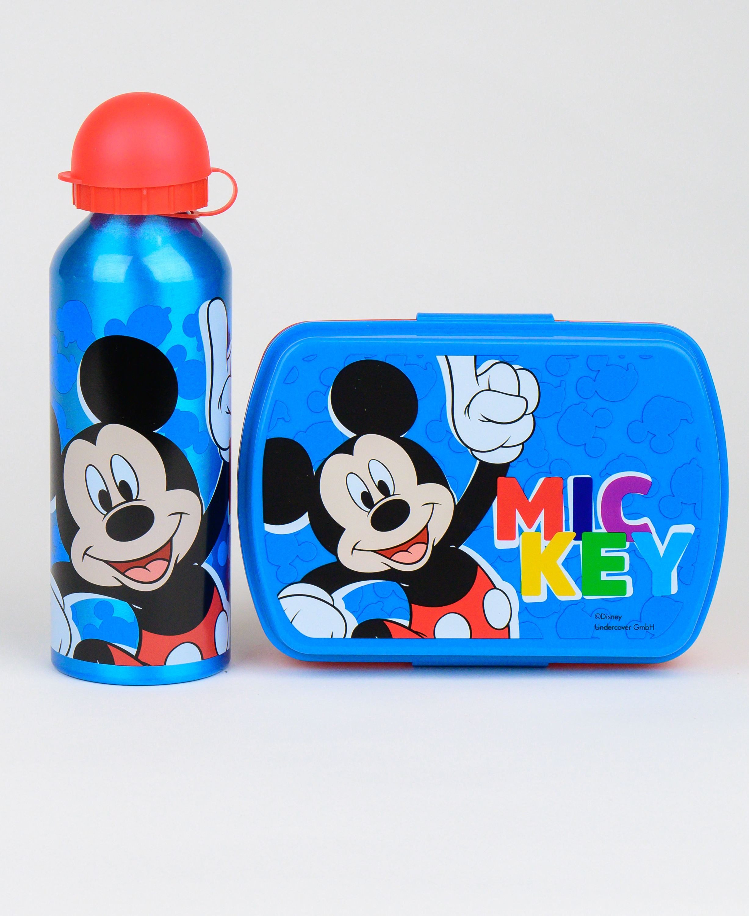 Disney Mickey Mouse Lunchbox Mickey Maus, Aluminium, (2-tlg), Kinder Set Brotdose + Alu Trinkflasche 500ml