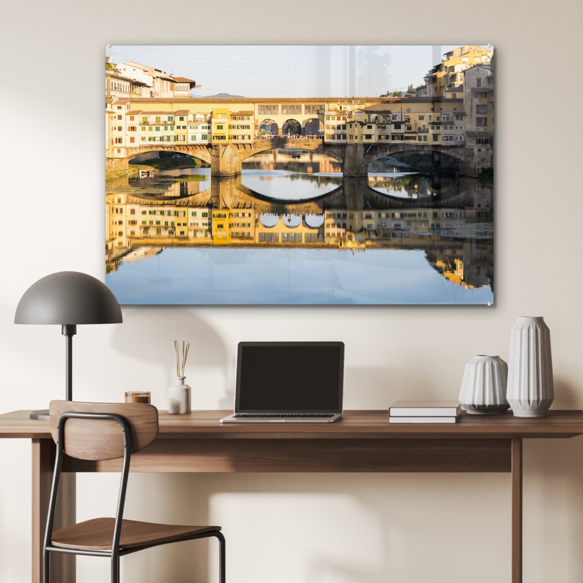 Vecchio Acrylglasbild auf St), MuchoWow Schlafzimmer Ponte & Acrylglasbilder Wohnzimmer Sonnenstrahlen in der Florenz, (1