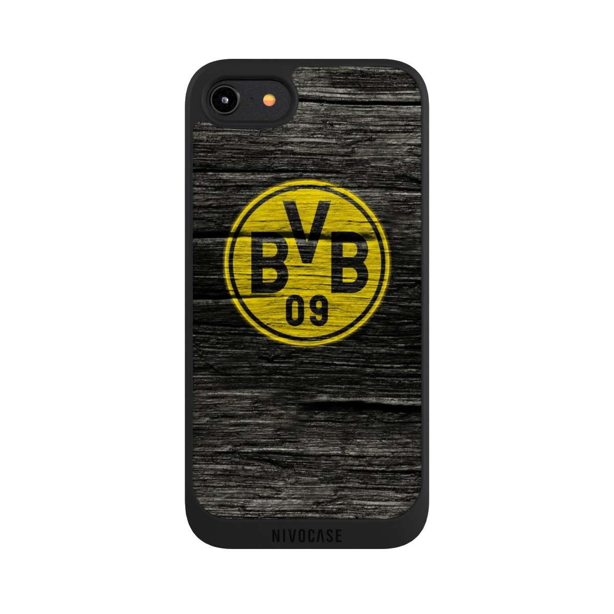 NIVOCASE Handyhülle Borussia Dortmund BVB Holzoptik BVB Holzoptik, Apple iPhone 7 Handyhülle Hülle NIVOpure Case Schwarz