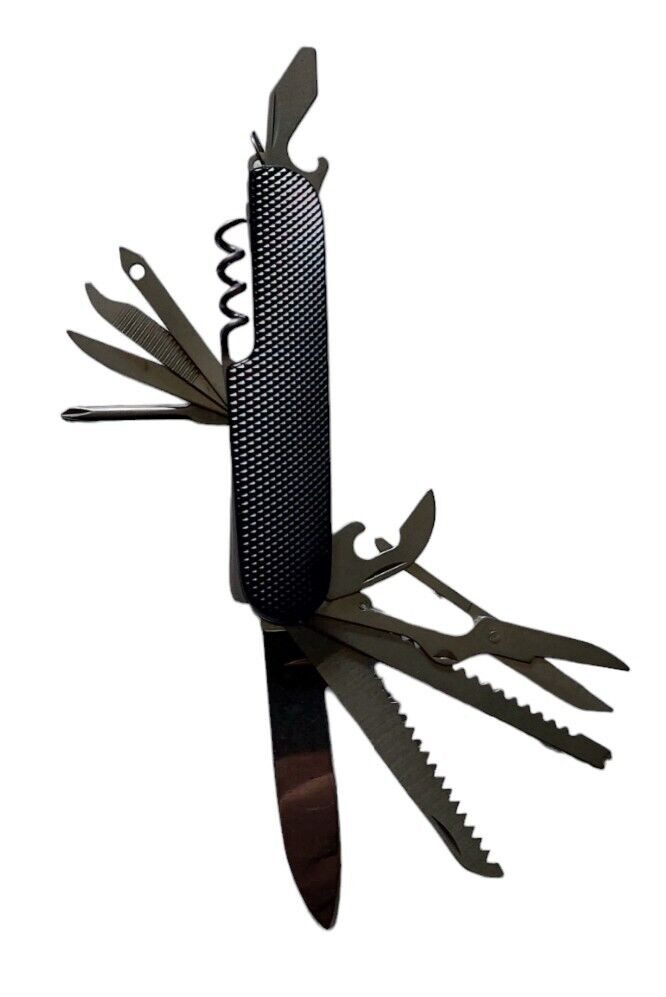 Westfalia Werkzeug Taschenmesser Multifunktionsmesser 15in1 Messer Outdoor Angeln Korkenzieher Schwarz, (15 in 1), Robust