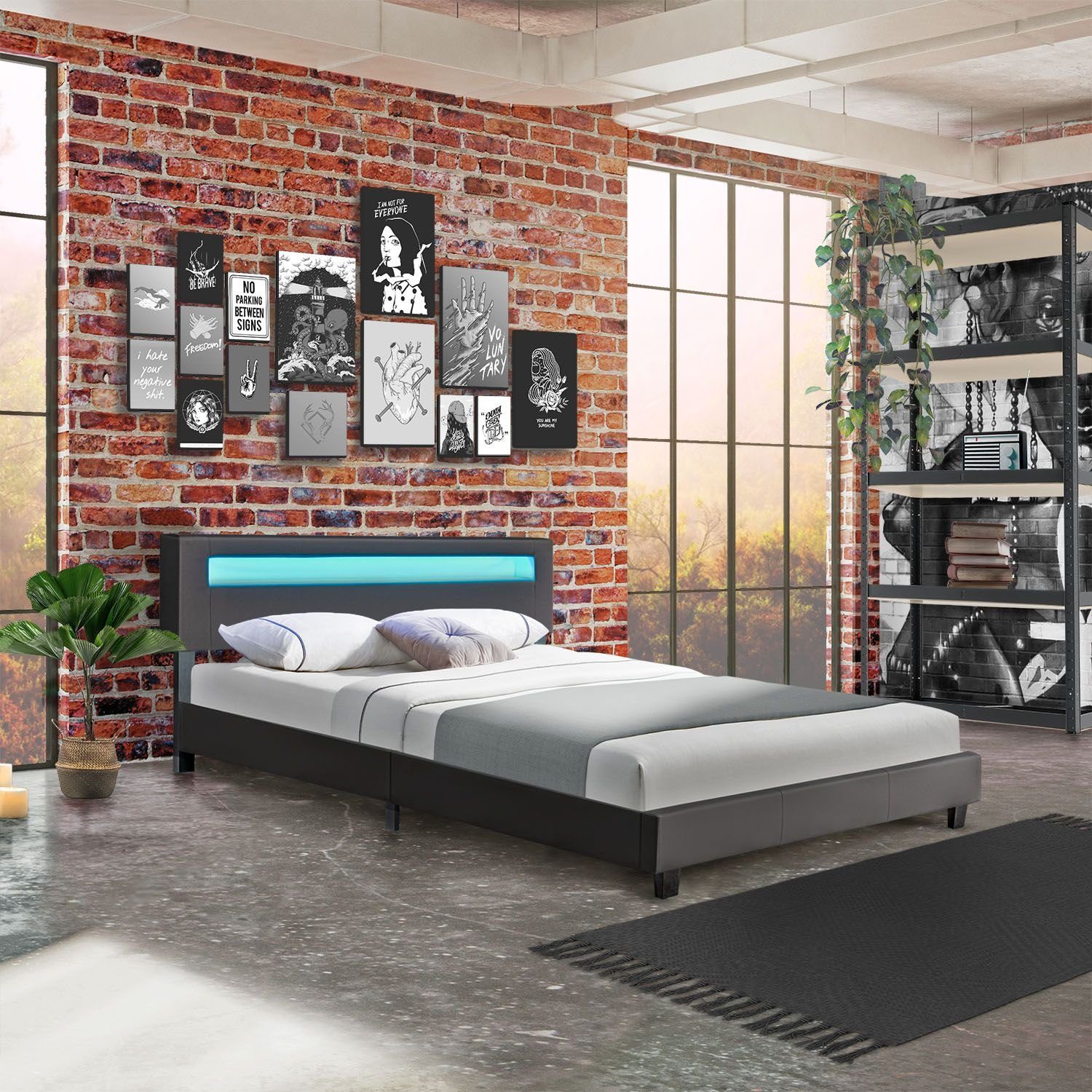 JUSKYS Polsterbett Paris 160x200 cm, bunte LED-Beleuchtung - Einrichtungsbeispiel