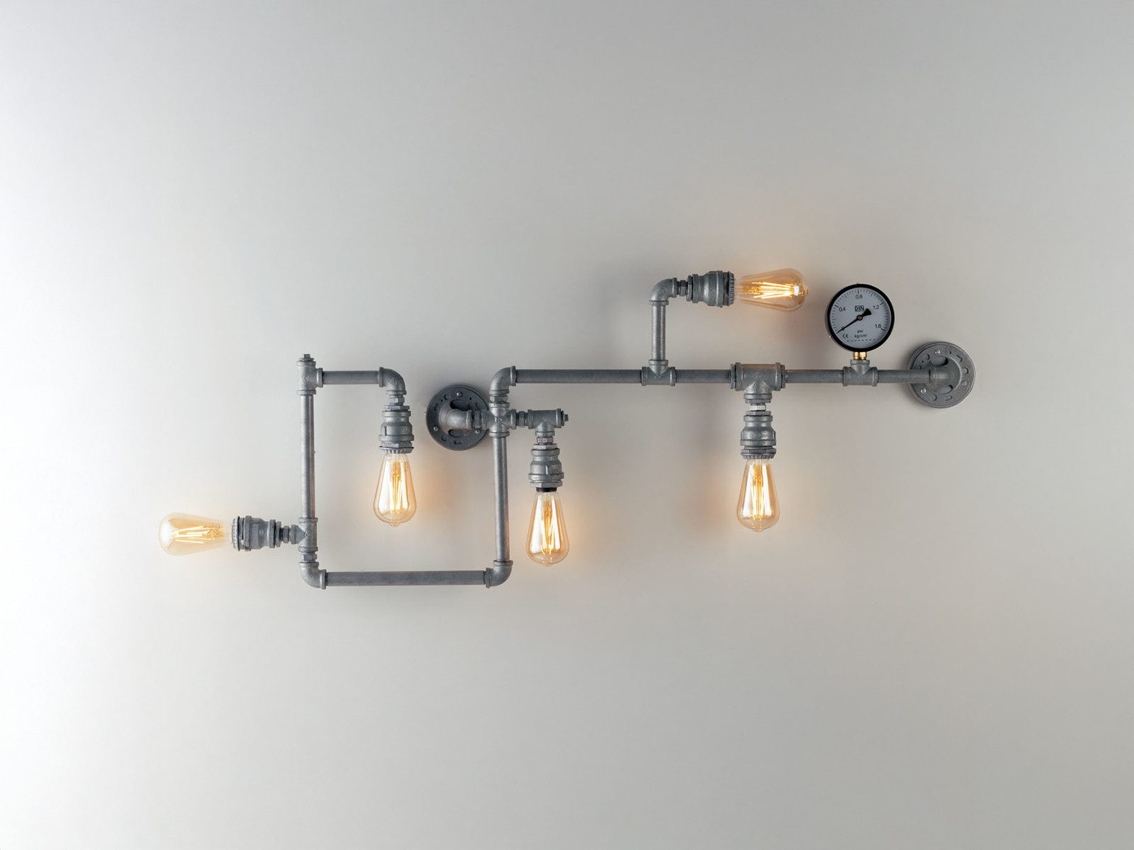 Luce Ambiente Design LED Wandleuchte, LED wechselbar, warmweiß, innen, ausgefallene Treppenhaus Industrial Rohr Lampe flach Grau 114cm