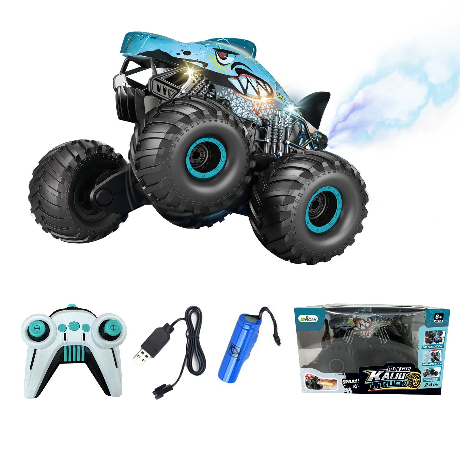 Esun RC-Auto Rc Auto, RC Monster Truck mit Sprühnebel-Musik-LED, (Set, Komplettset), 1:16 2,4 GHz Ferngesteuertes auto ab 4 5 6 7 8 jahre