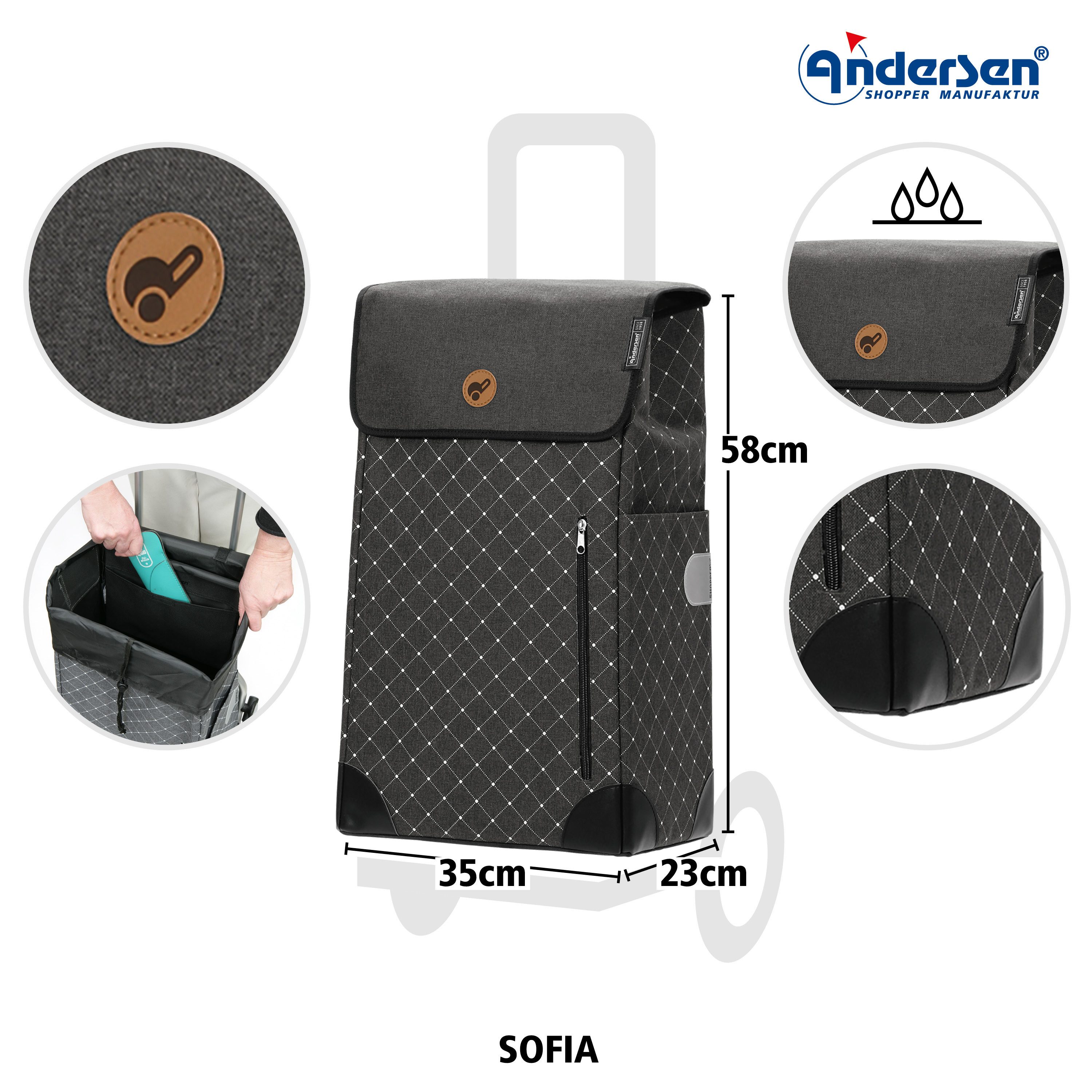 Andersen Einkaufstrolley Treppenst. Scala Sh. Sofia anthrazit, belastbar bis 40kg, wasserabweisend