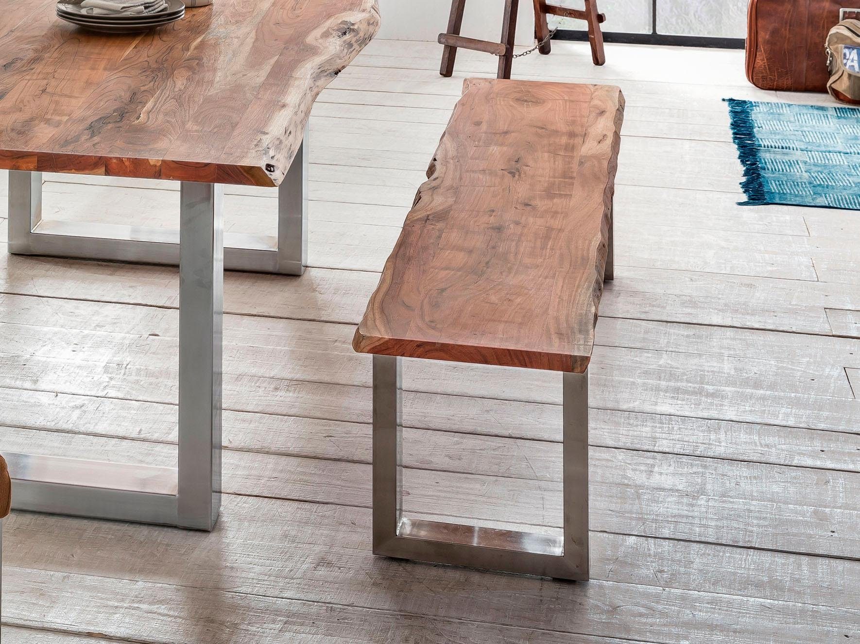 Premium collection by Home affaire Sitzbank »Manhattan«, mit Baumkantenoptik und Gestell U-Form aus Edelstahl-Otto