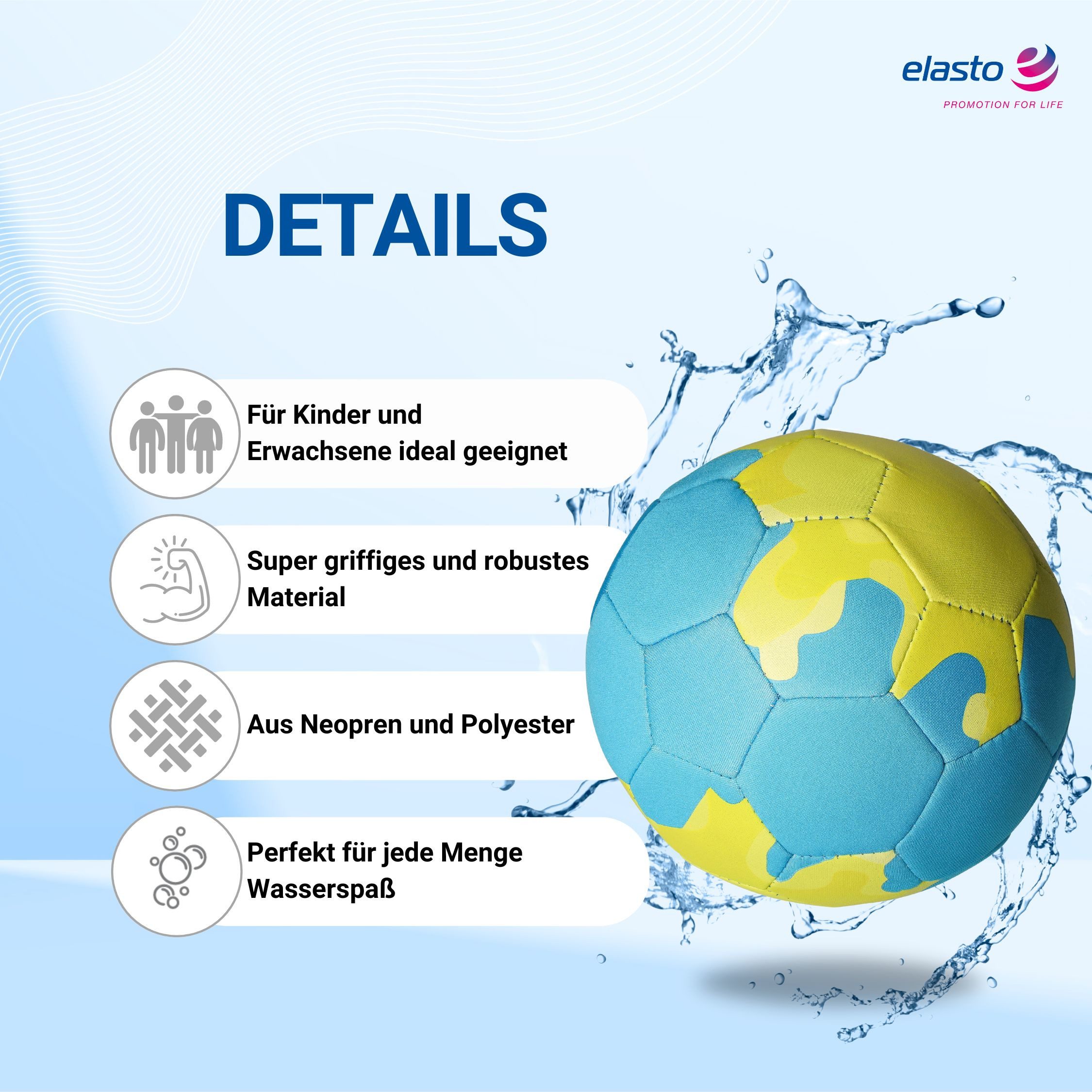 elasto Spielball aufblasbarer Wasserball Mini Fußball für Kinder & Erwachsene