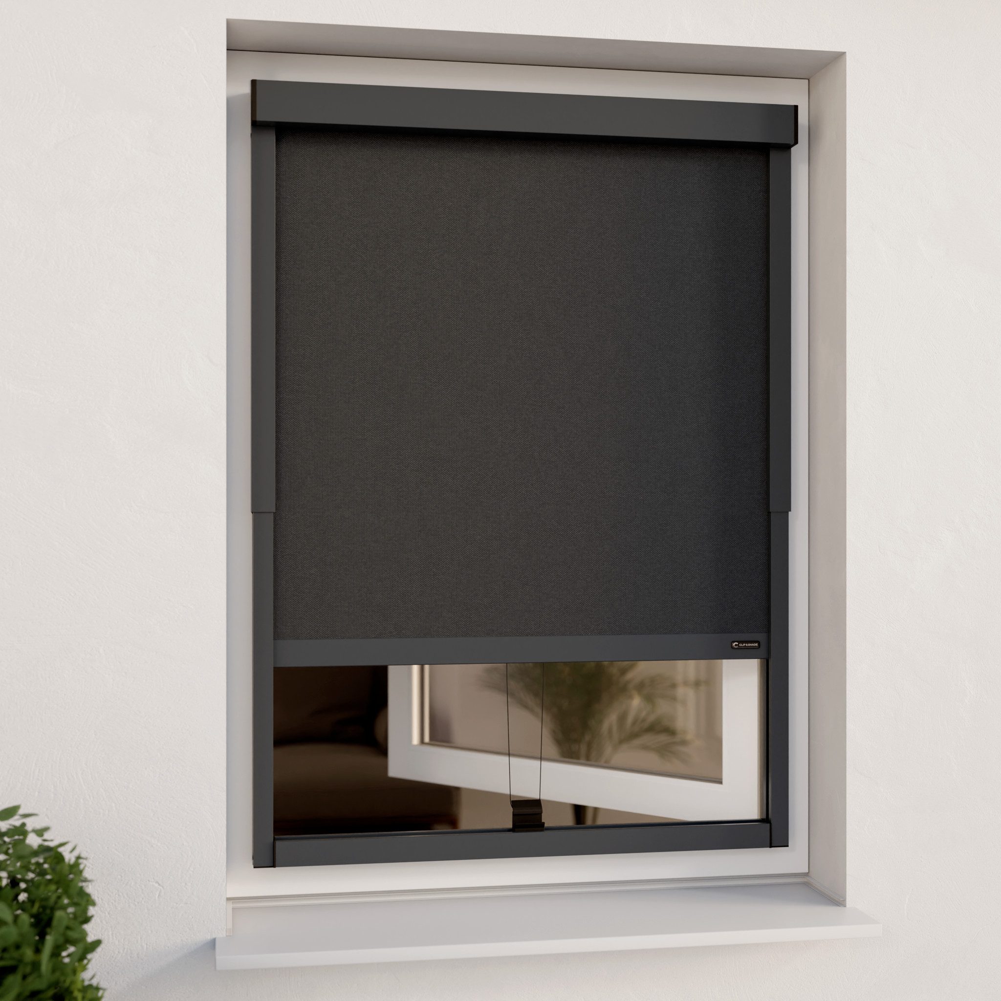 Rollo Außenrollo ohne Bohren (Grau, Blickdicht) für Fenster von CLIP & SHADE, CLIP & SHADE