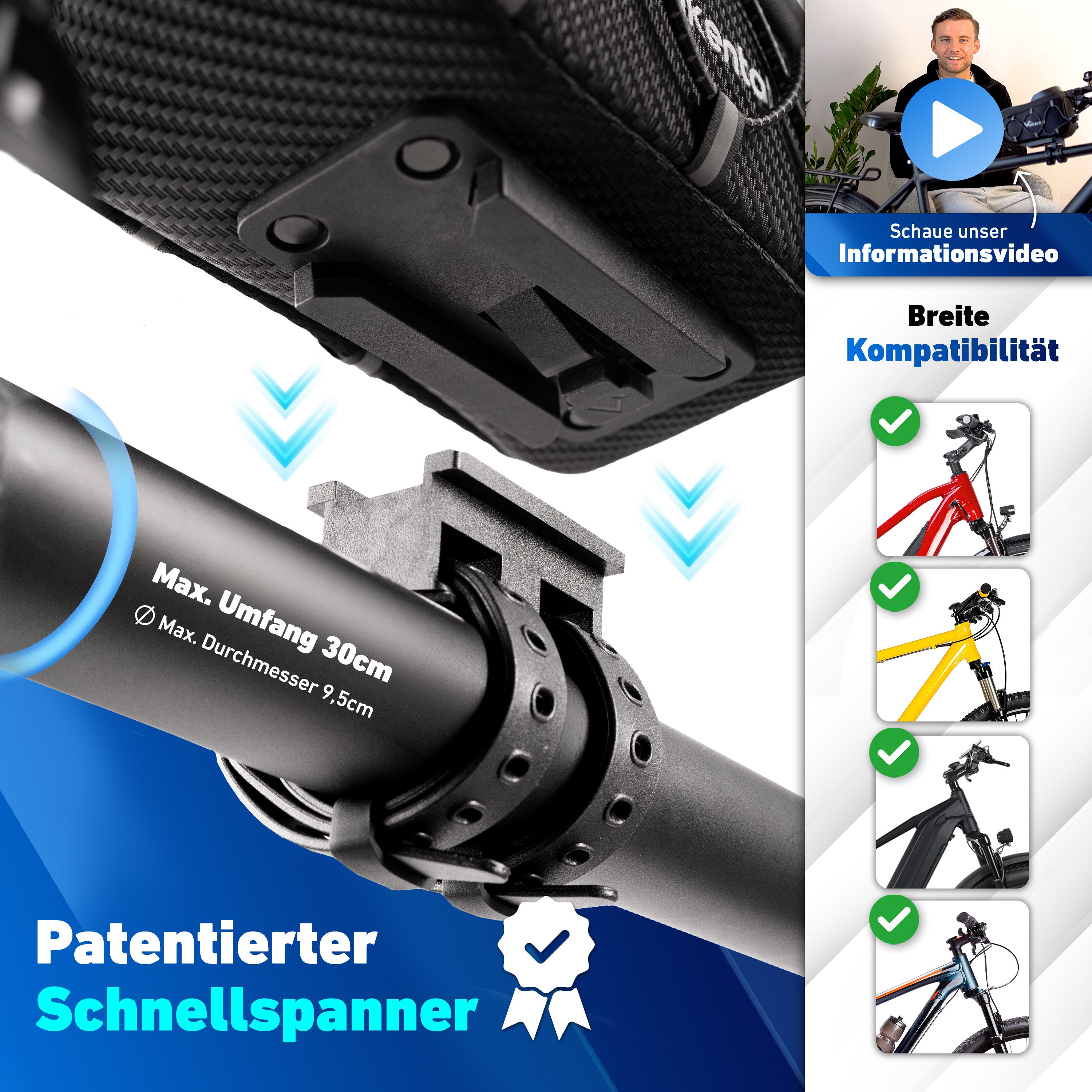 Valkental Rahmentasche Fahrradtasche für Oberrohr, mit Schnellspanner, wasserfest 1,8 L