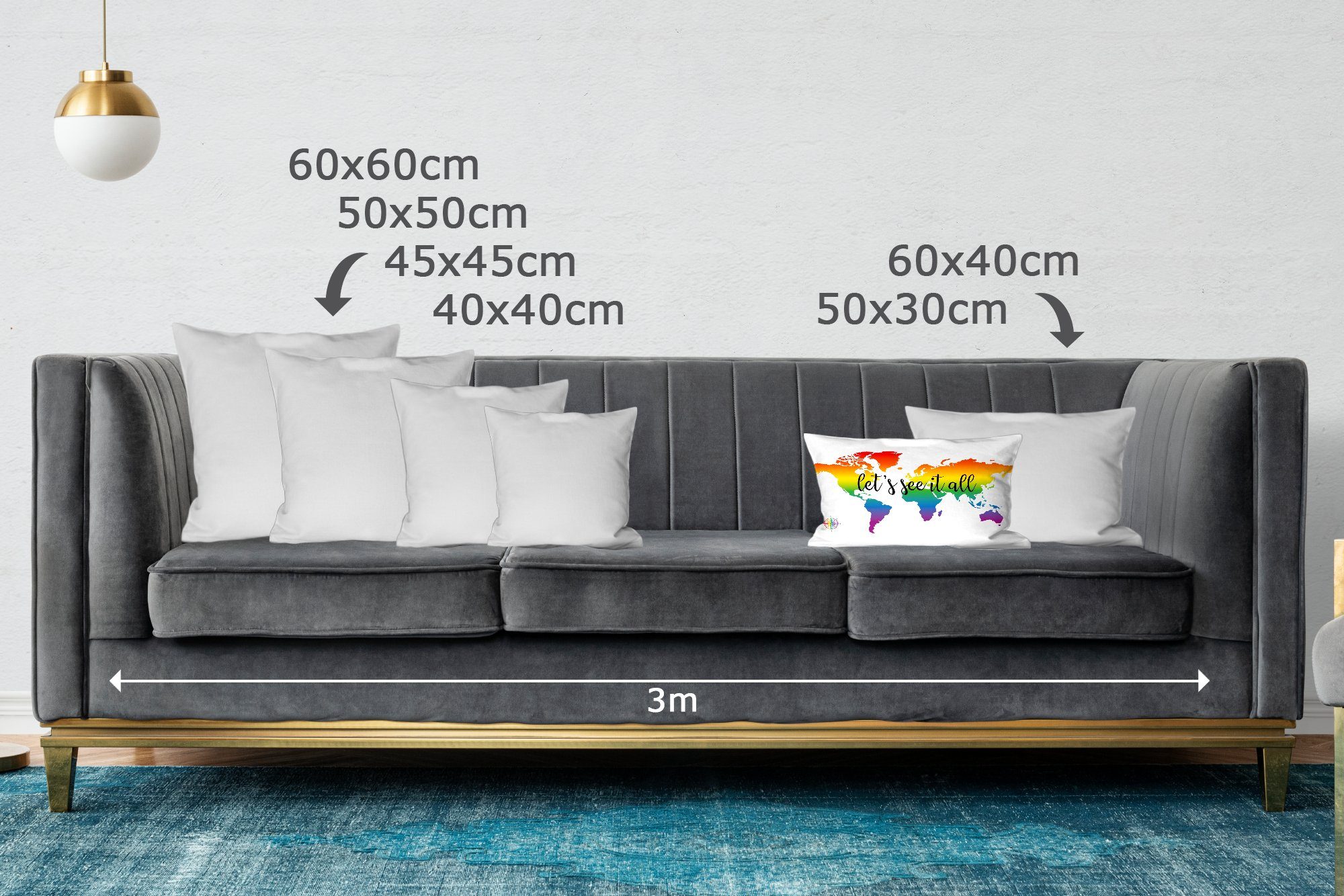 Dekokissen Schlafzimmer Wohzimmer - Kompass, Weltkarte Dekoration, MuchoWow Füllung, Zierkissen, - Dekokissen mit Regenbogen