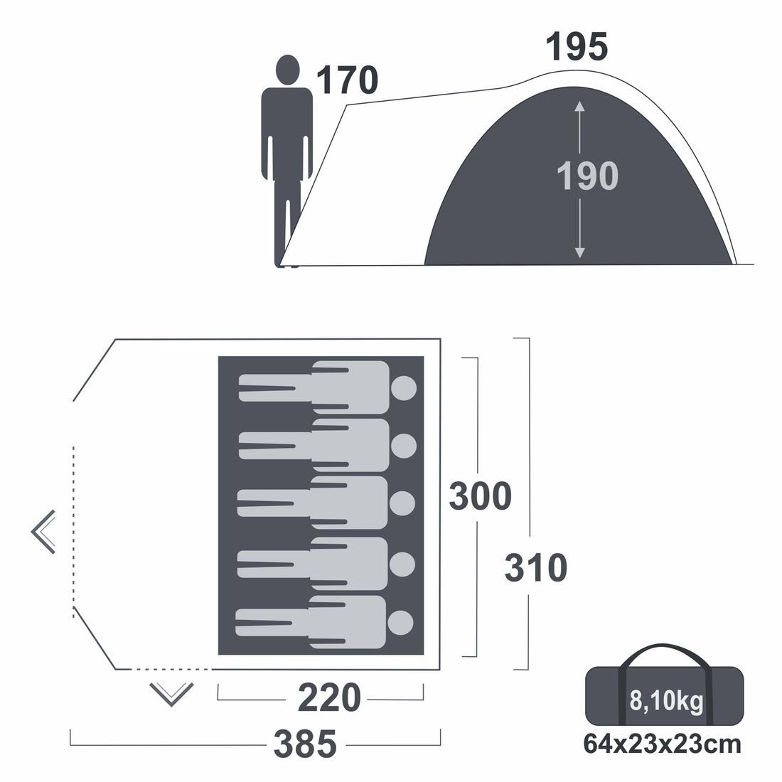 Zelt 5 Kuppelzelt Cetona Personen yourGEAR Personen: yourGEAR Seiteneingang 5 Stehhöhe, Kuppelzelt