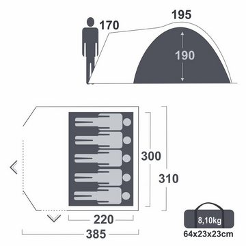 yourGEAR Kuppelzelt yourGEAR Zelt Cetona 5 Personen Kuppelzelt Seiteneingang Stehhöhe, Personen: 5