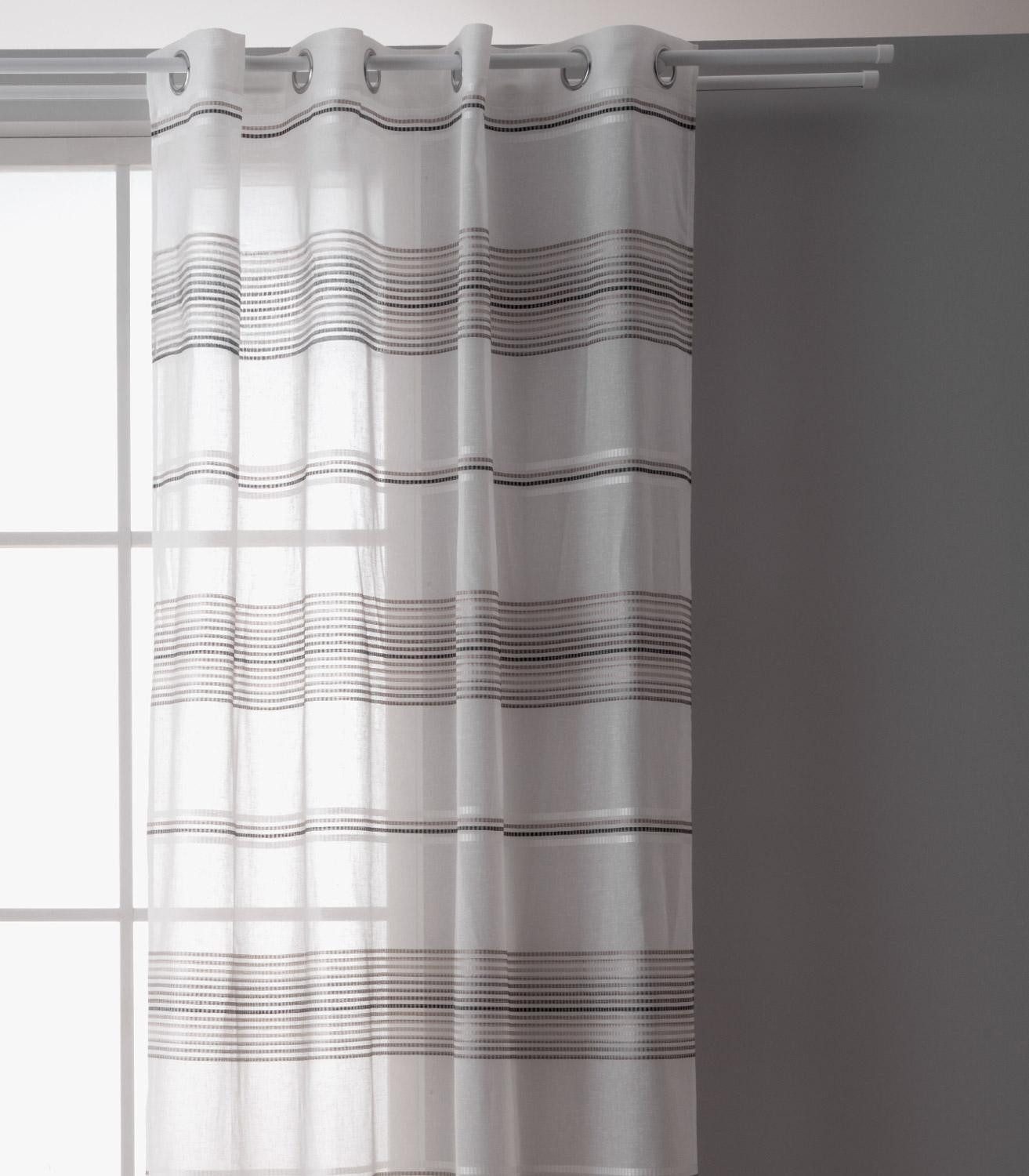 Home4You Vorhang Ösenschal, 140 x 245 cm, Grau, Taupe, Weiß, (1 St), Ösen, halbtransparent, Polyester, Polyester, halbtransparent, mit Querstreifen
