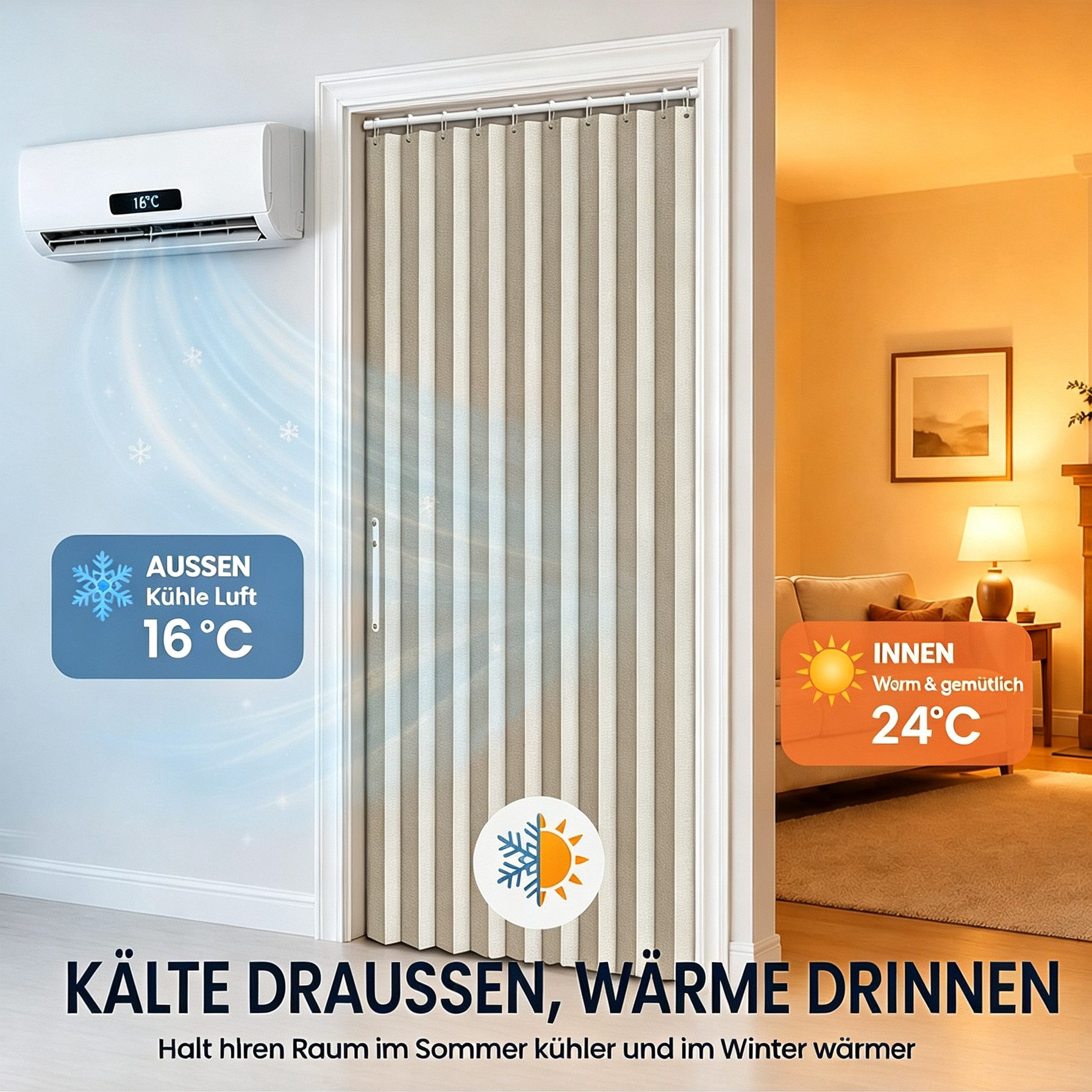 Zyronn Türvorhang Plissierter Verdunkelungs-Türvorhang, Sichtschutzvorhang für Eingänge, Halbtransparenter Raumteiler-Vorhang für Schlafzimmer und Wohnzimmer – Bild 4 von 5
