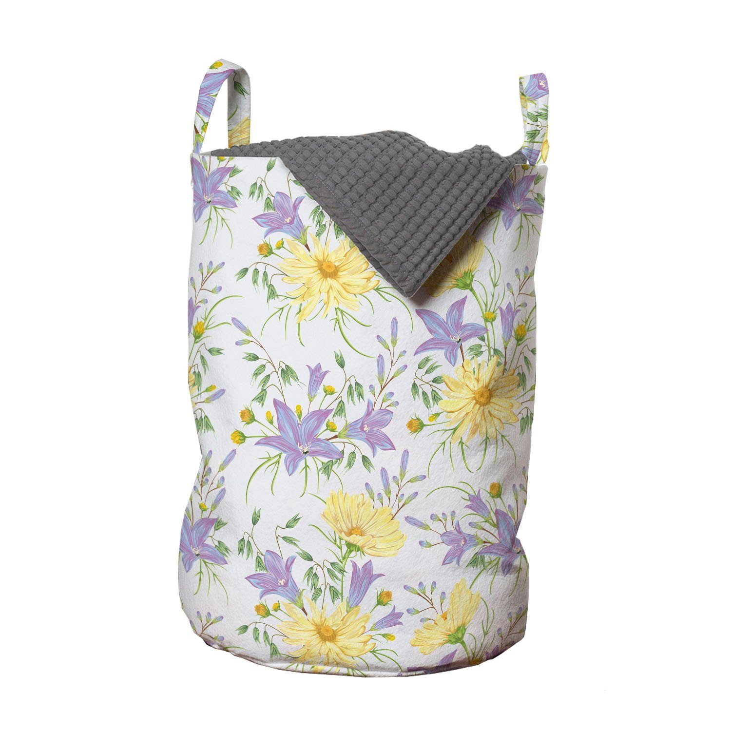 Abakuhaus Wäschesäckchen Wäschekorb mit Griffen Kordelzugverschluss für Waschsalons, Blumen Kamillen und Glockenblumen