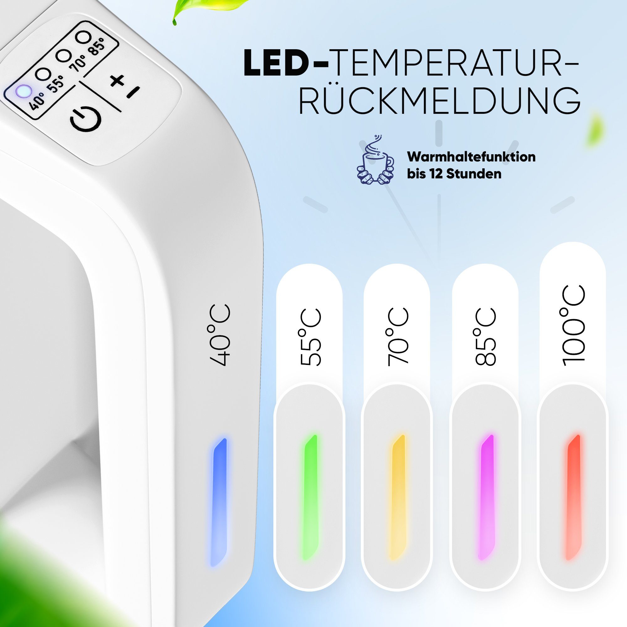 mit Std. 12 Temperatureinstellung, Wasserkocher 2200 Leise W, Warmhaltefunktion, Weiß Stillstern Aufkochen, Schnelles 1,7L, 2200W, Wasserkocher