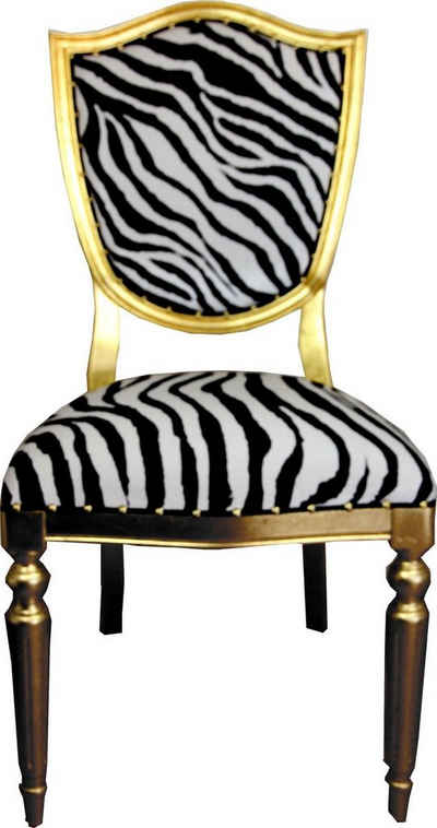 Casa Padrino Esszimmerstuhl Art Deco Luxus Esszimmer Stuhl Zebra / Gold - Luxus Hotel Möbel