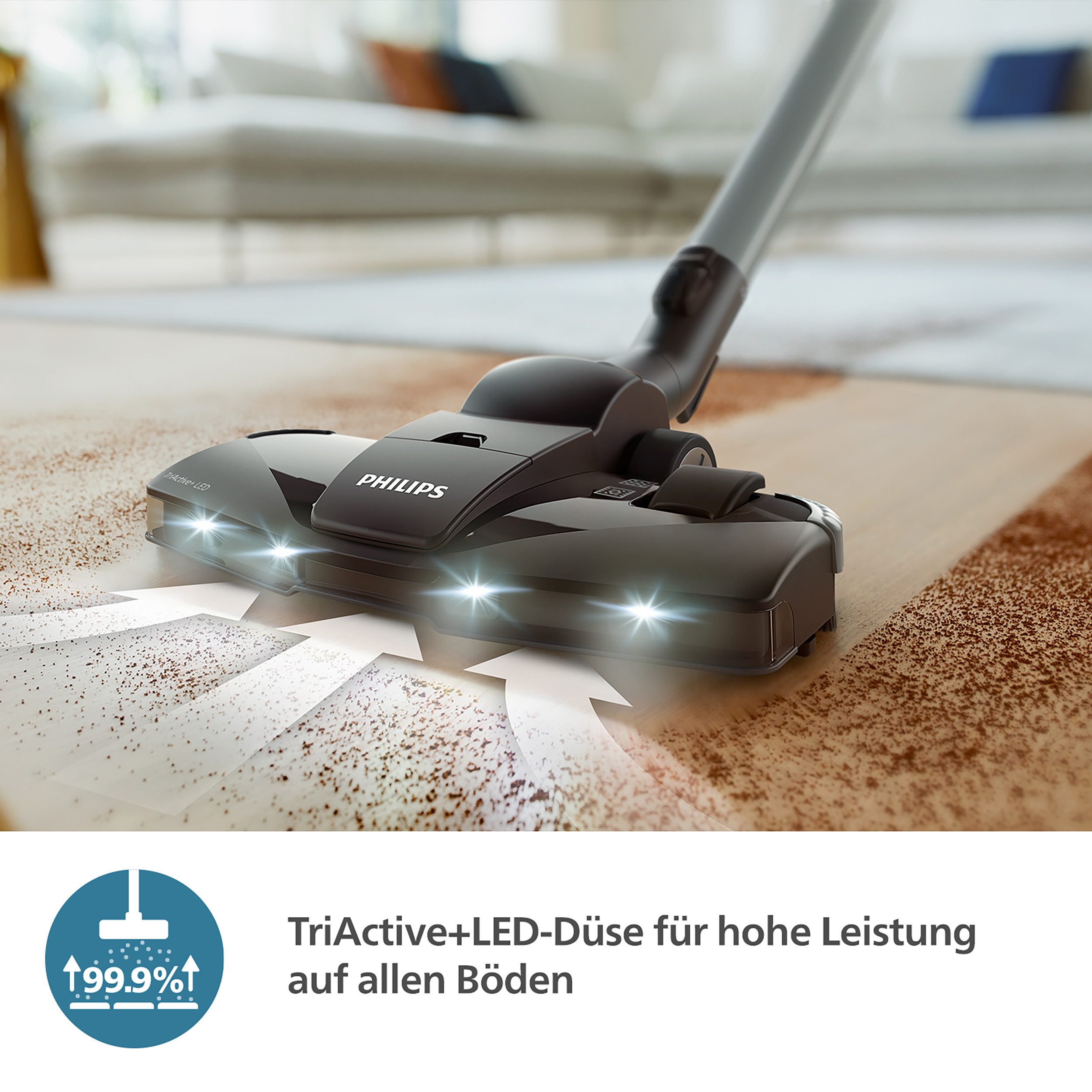 Philips Bodenstaubsauger XD8122/10 8000 Serie, unser leistungsstärkster Allrounder, 900W, 4l, 900 W, mit Beutel, HEPA-Filter, TriActive+ LED-Düse, Möbelaufsätze inkl; Tiefschwarz matt