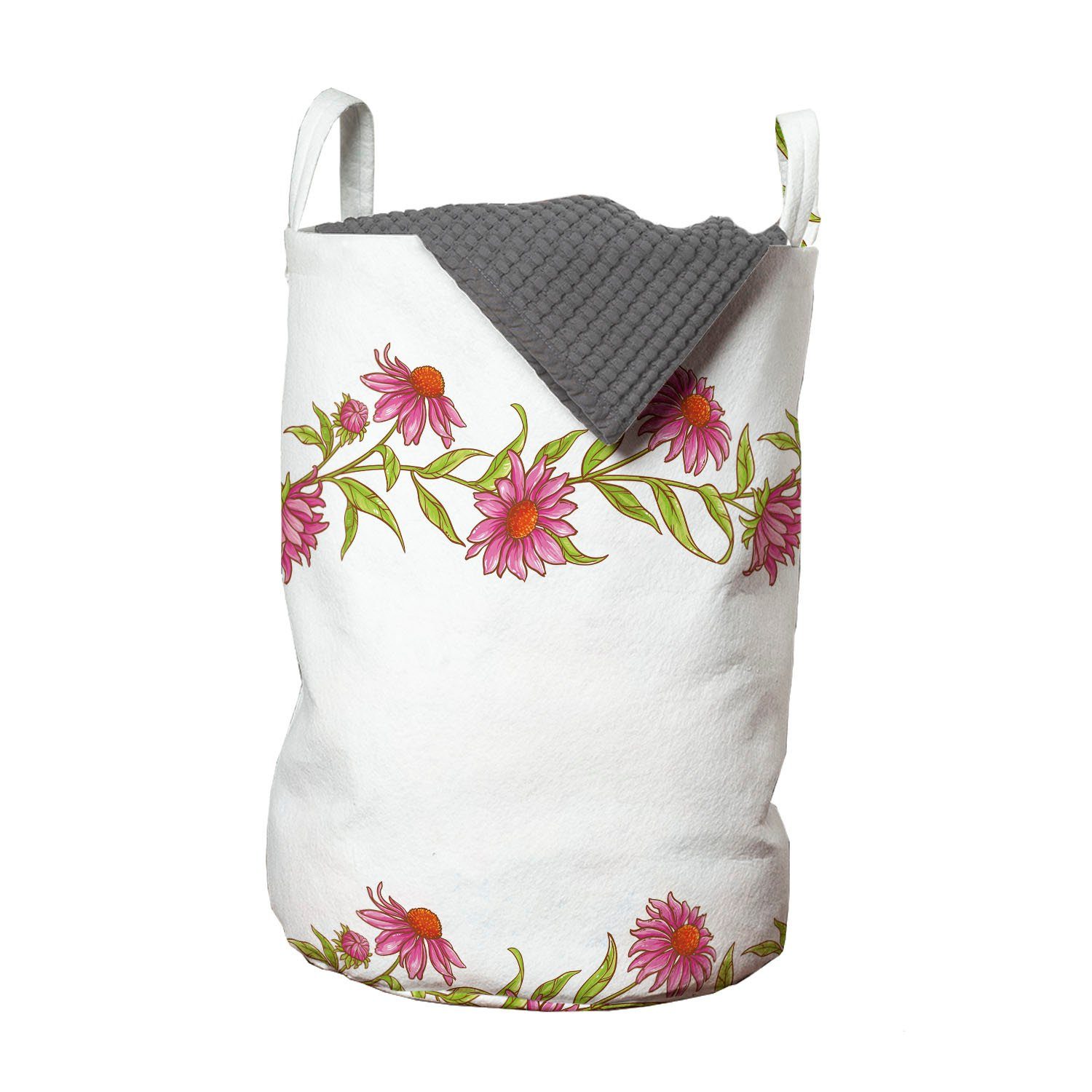 Abakuhaus Wäschesäckchen Wäschekorb mit Griffen Kordelzugverschluss für Waschsalons, Sonnenhut Horizontal Blühstreifen