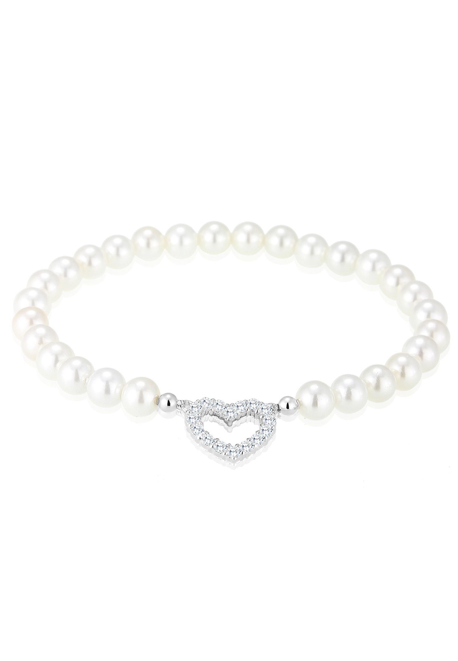 Elli Perlenarmband Muschelkernperlen Herz Zirkonia Weiß 925 Sterling Silber, Herz