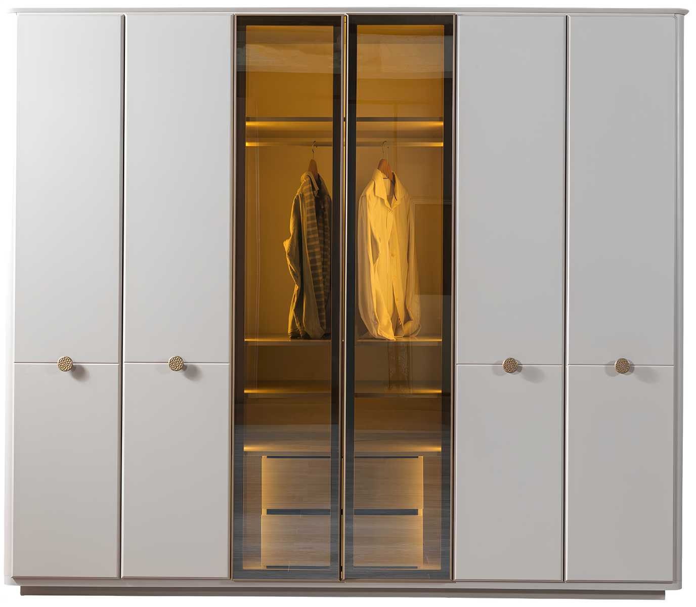 Xlmoebel Kleiderschrank Moderner Schrank in Weiß mit goldenen Akzenten und Licht (Kleiderschrank, 1-St., Kleiderschrank) Made in Europa