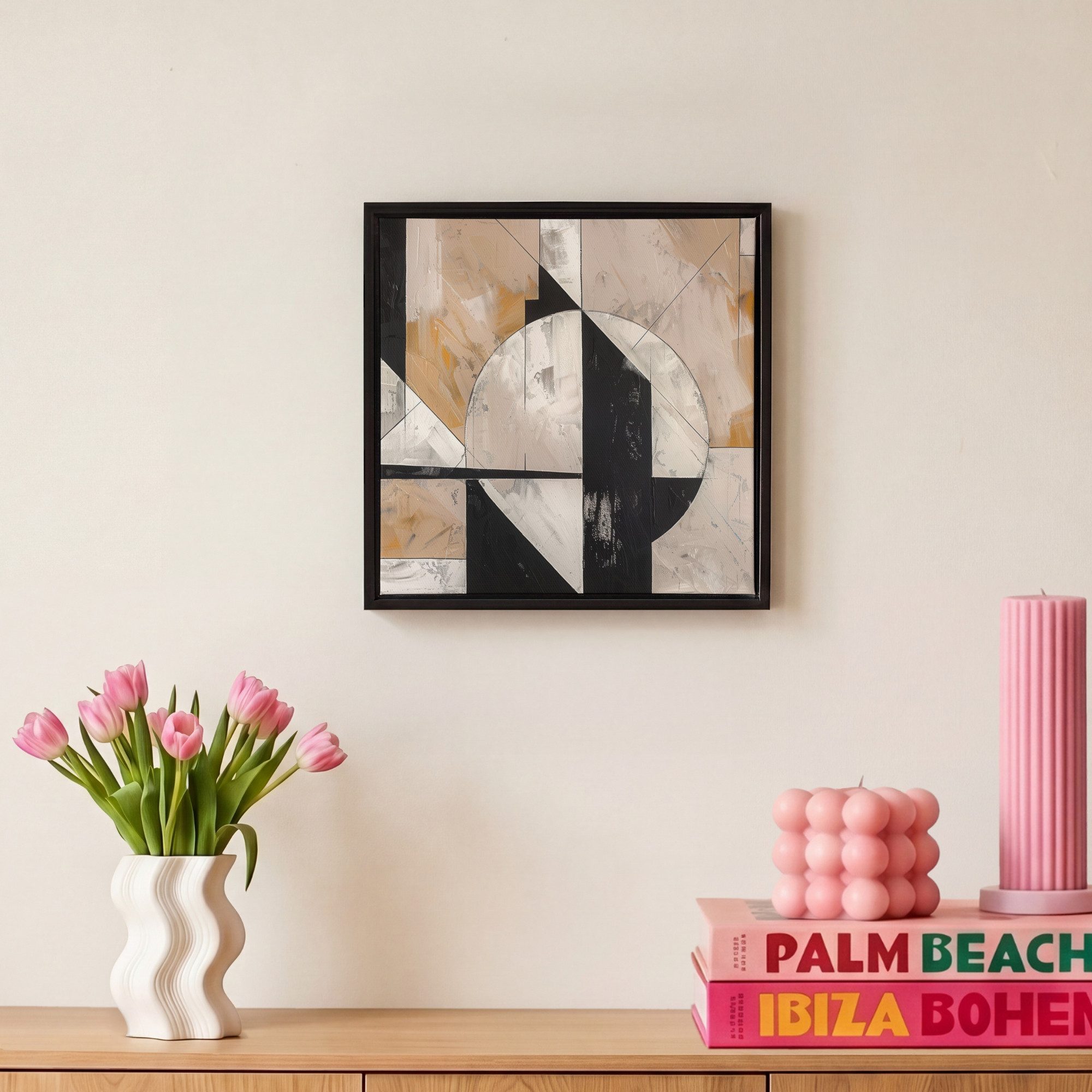 OneMillionCanvasses® Leinwandbild mit Rahmen - Abstrakt - Modern - Geometrisch - Pastell, Fotodruck (1 St), Leinwand Bilder Klein, Wand Dekoration Aesthetic 20x – Bild 4 von 5