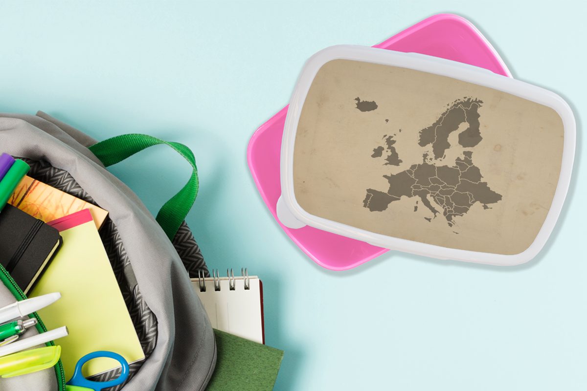 - Mädchen, Brotbox Karte Kunststoff, Brotdose MuchoWow Europa Kinder, rosa (2-tlg), Snackbox, Lunchbox Kunststoff Braun, Erwachsene, für -