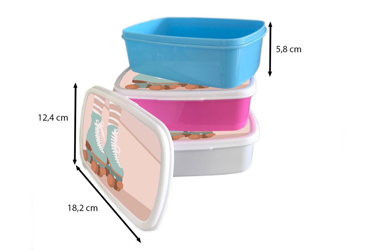 Kunststoff, (2-tlg), - Lunchbox Rollerblades Blau, Sommer rosa Kunststoff Snackbox, MuchoWow - Kinder, für Erwachsene, Mädchen, Brotdose Brotbox