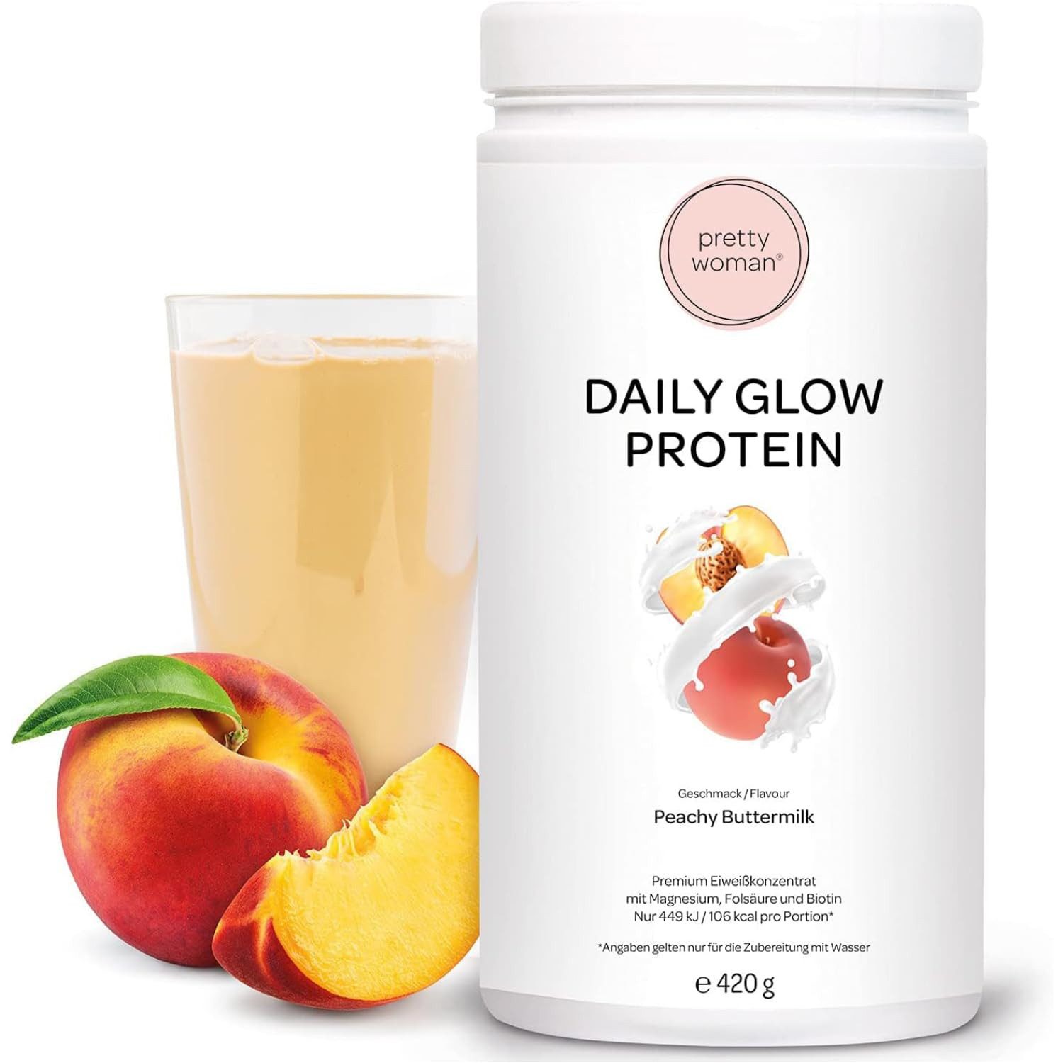 pretty woman Daily Glow Eiweiss Protein Pulver für Frauen, 420g Pulver, mit Vitaminen & Mineralien, Biotin & Folsäure