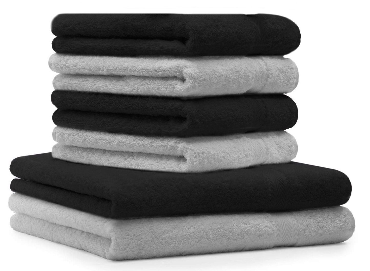 Betz Handtuch Set 6-TLG. Handtuch-Set Premium 100% Baumwolle 2 Duschtücher 4 Handtücher Farbe schwarz und Silbergrau, 100% Baumwolle