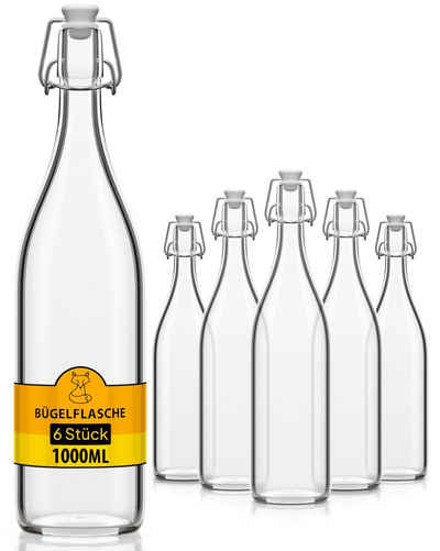 Flaschen-Fuchs Vorratsdose 1000ml Flaschen zum Befüllen Bügelverschluss Schnaps Likörflaschen, Glas, (6er Set)