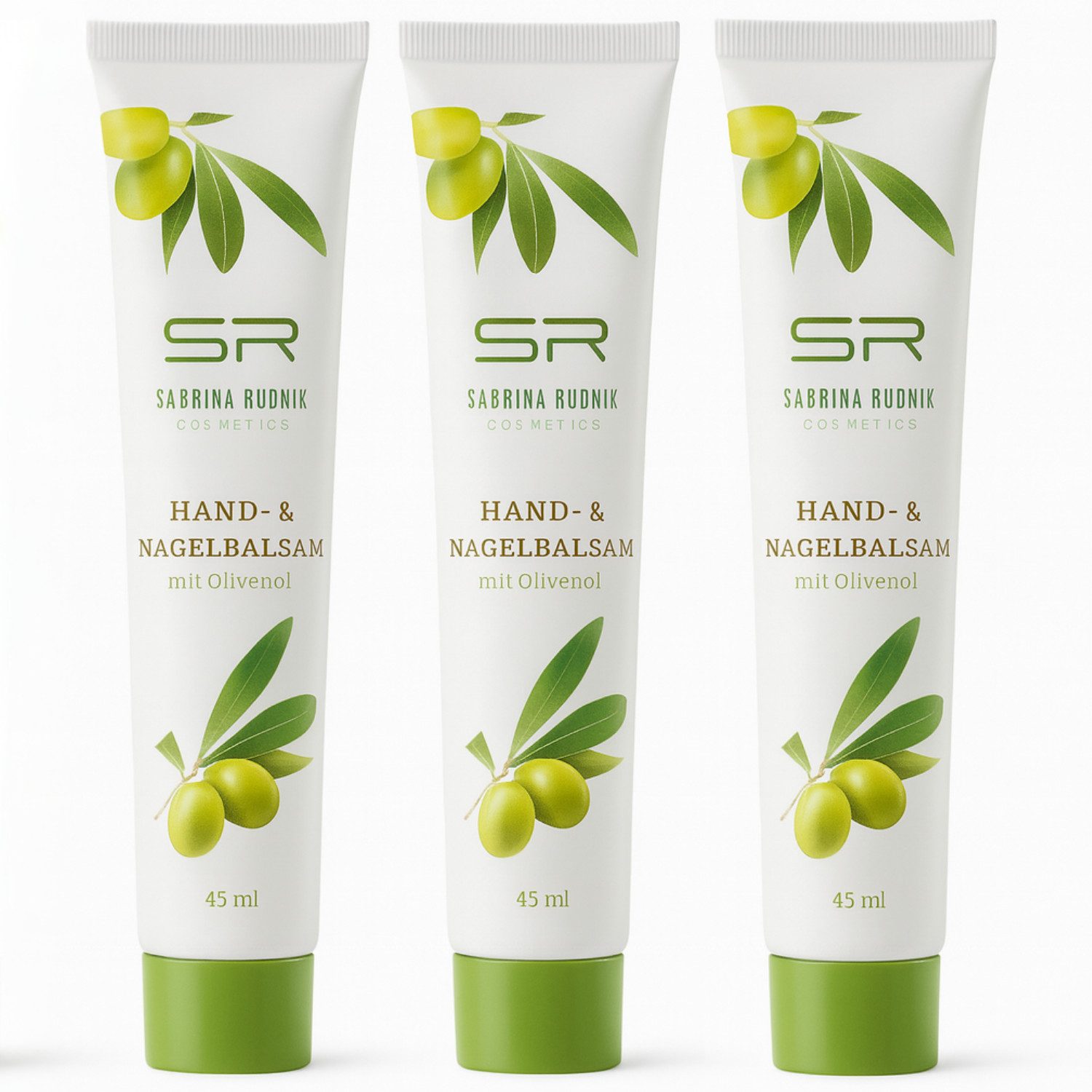 varivendo Handcreme Hand- & Nagelbalsam Olive 3x 45ml mit Notizblock Tuben, 3-tlg., Handbalsam Handcreme Nagelpflege Hautpflege Creme