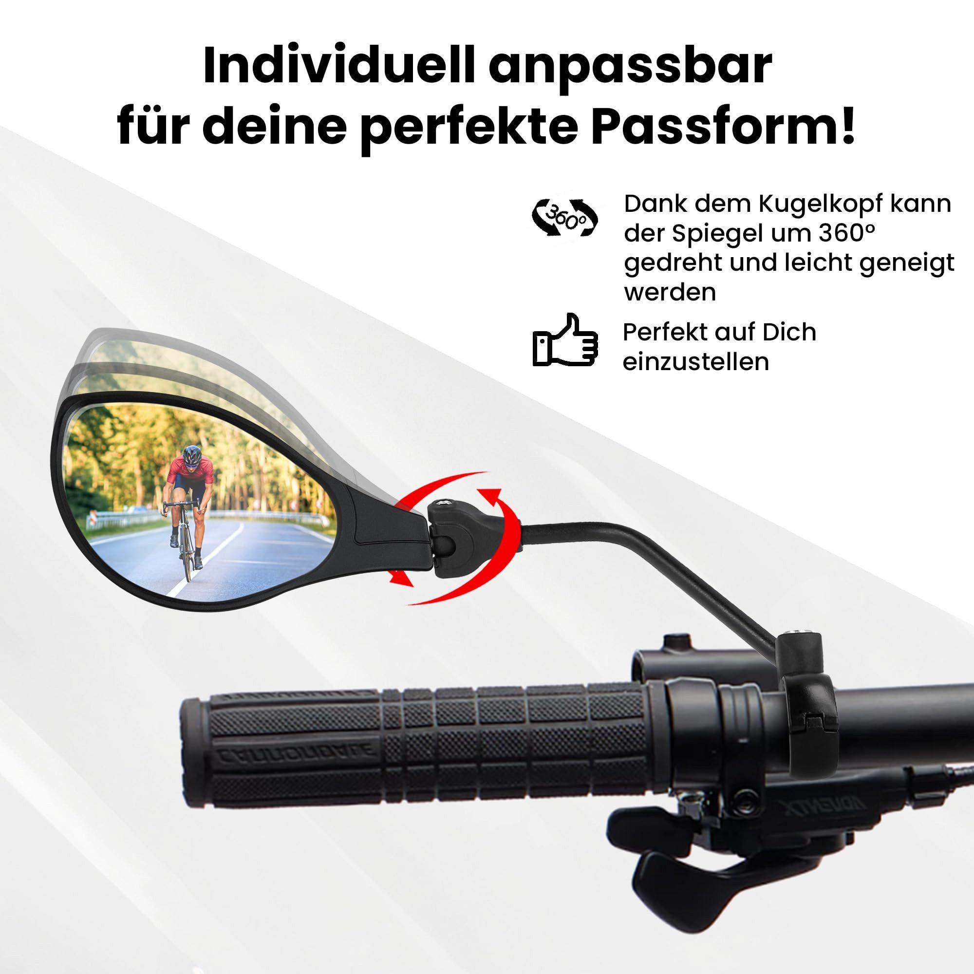 XiRRiX Fahrradspiegel Fahrrad Spiegel, Rückspiegel für Fahrrad E-Bike, eBike Zubehör (1 St), mit langem Arm - schlagfestes Glas - Lenker links
