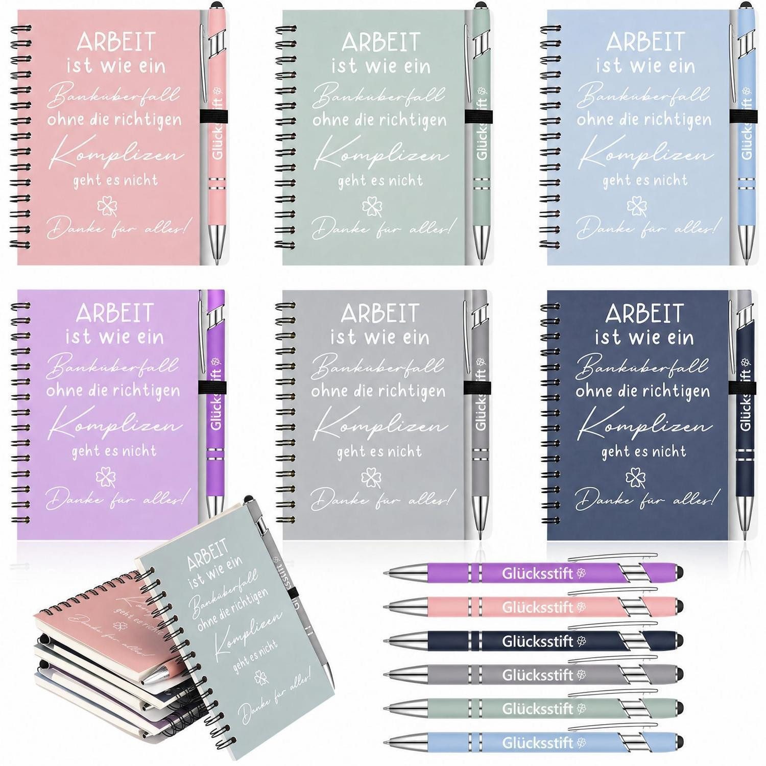 LuxusKollektion Notizblock Notizbuch Set 6-tlg. mit Stift, 10x14cm