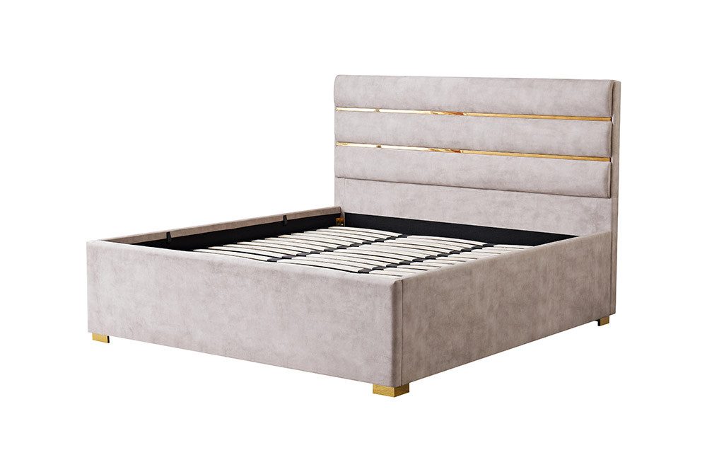 riess-ambiente Boxbett METROPOLITAN 180x200cm champagner - Samt, mit Lattenrost und Stauraum (Einzelartikel, 1-St), Doppelbett mit Bettkasten - ideal für glamouröse Gäste- & Schlafzimmer