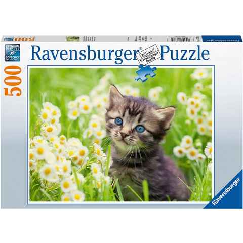 Ravensburger Puzzle Kätzchen in der Wiese, 500 Puzzleteile, Made in Germany; FSC®- schützt Wald - weltweit