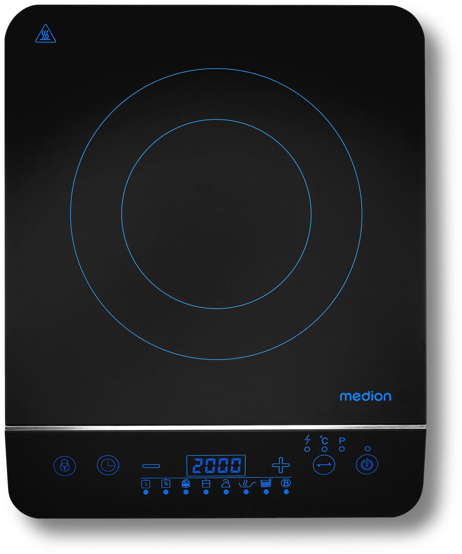 Medion® Einzel-Induktionskochplatte MD 17595, 2000 W Induktionsleistung, automatische Topferkennung, Timer, Temperaturbereich 60 - 240°, Sensor-Touch-Display, 10 Leistungsstufen
