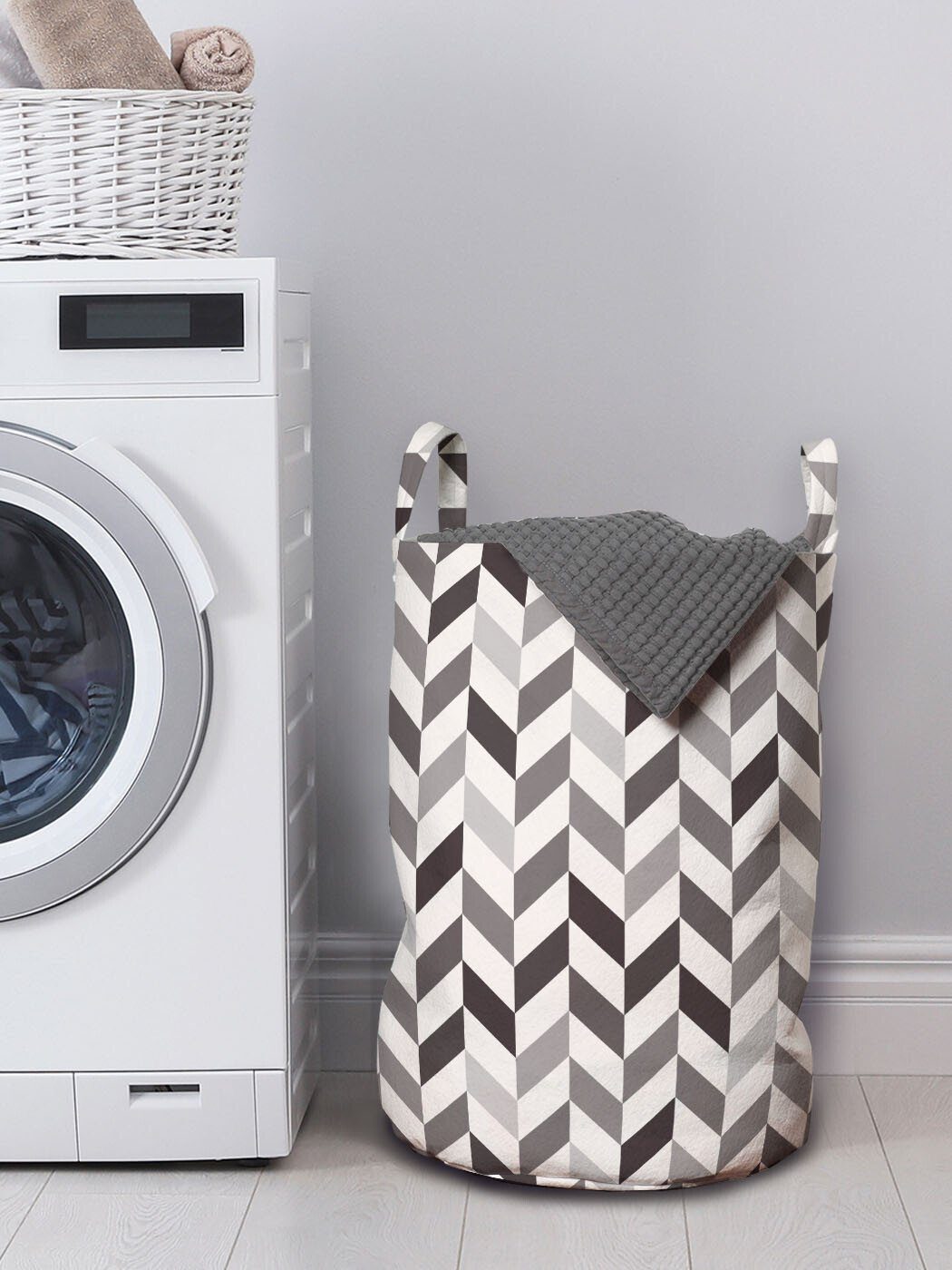 Abakuhaus Wäschesäckchen Wäschekorb mit Linie mit Winkel schräger Waschsalons, Geometrische Design Griffen für Kordelzugverschluss