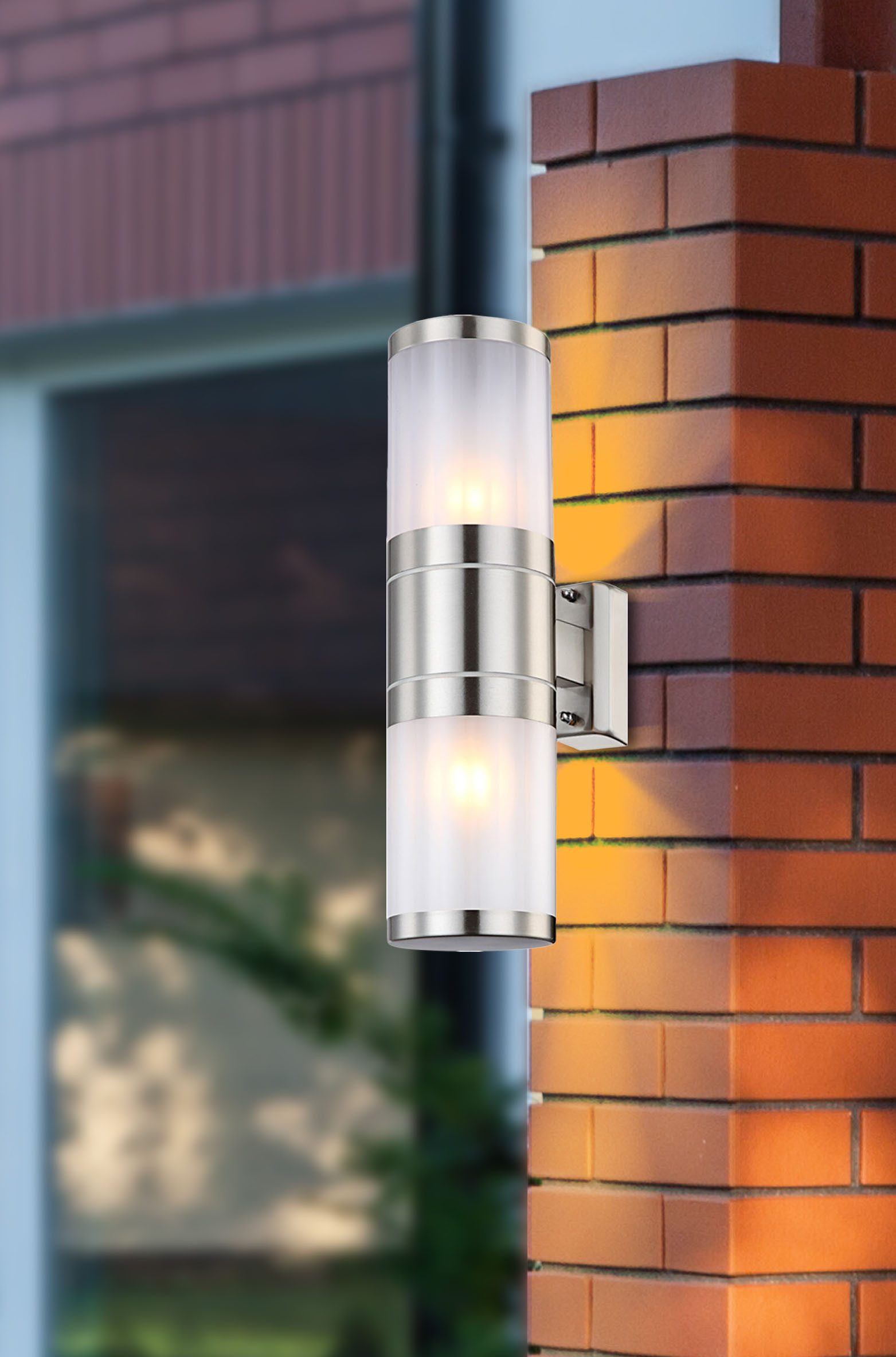 GLOBO LIGHTING Außen-Wandleuchte XELOO, ohne Leuchtmittel, Außenleuchte Edelstahl, Opalglas, Licht auf-/abwärts, IP44