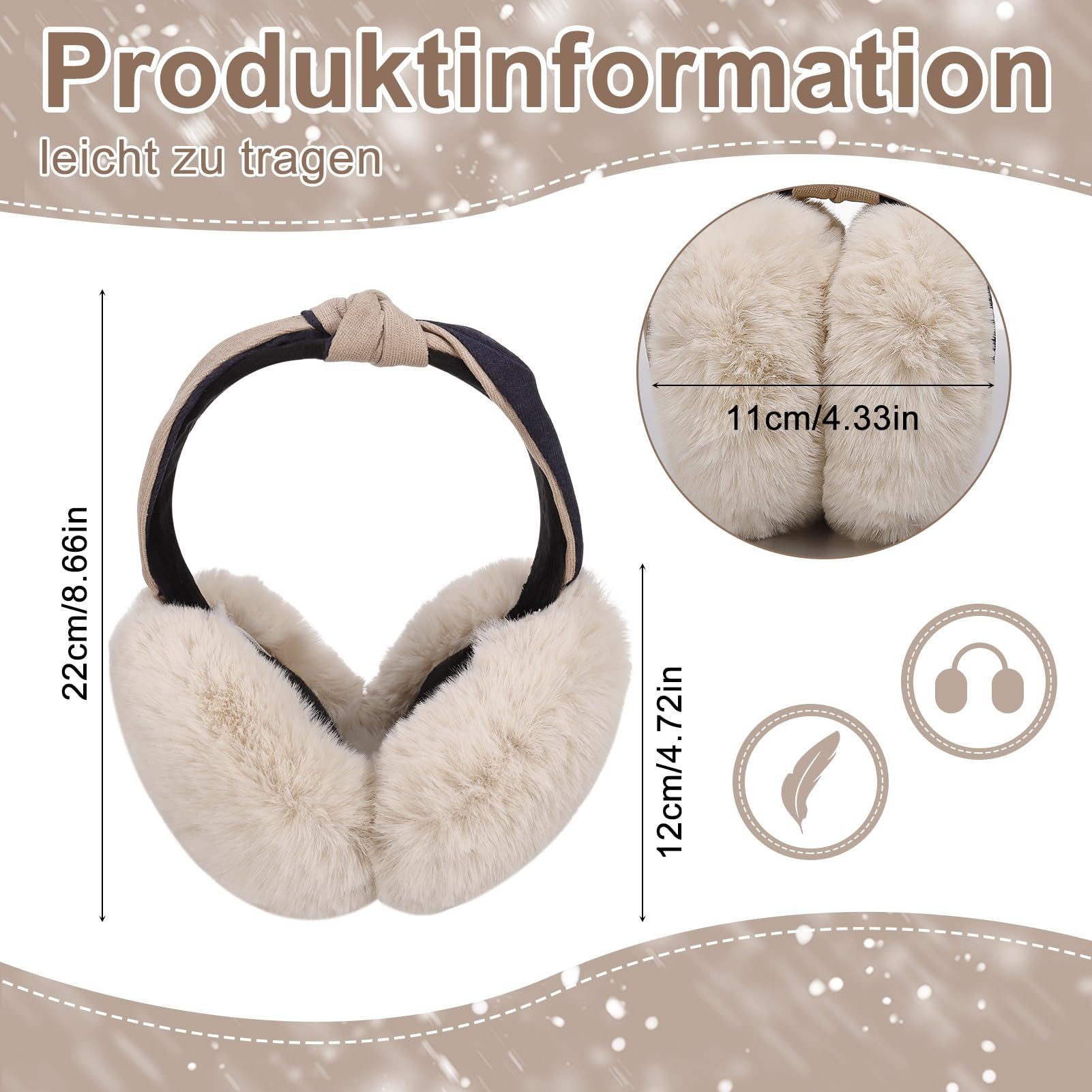 Coonoor Ohrenwärmer Damen Faltbare Plüsch Ohrenwärmer, Kälteschutz Warme Ohrenschützer Winter Mädchen Ohrschützer mit Bogenknoten, Winddicht Ear Muffs