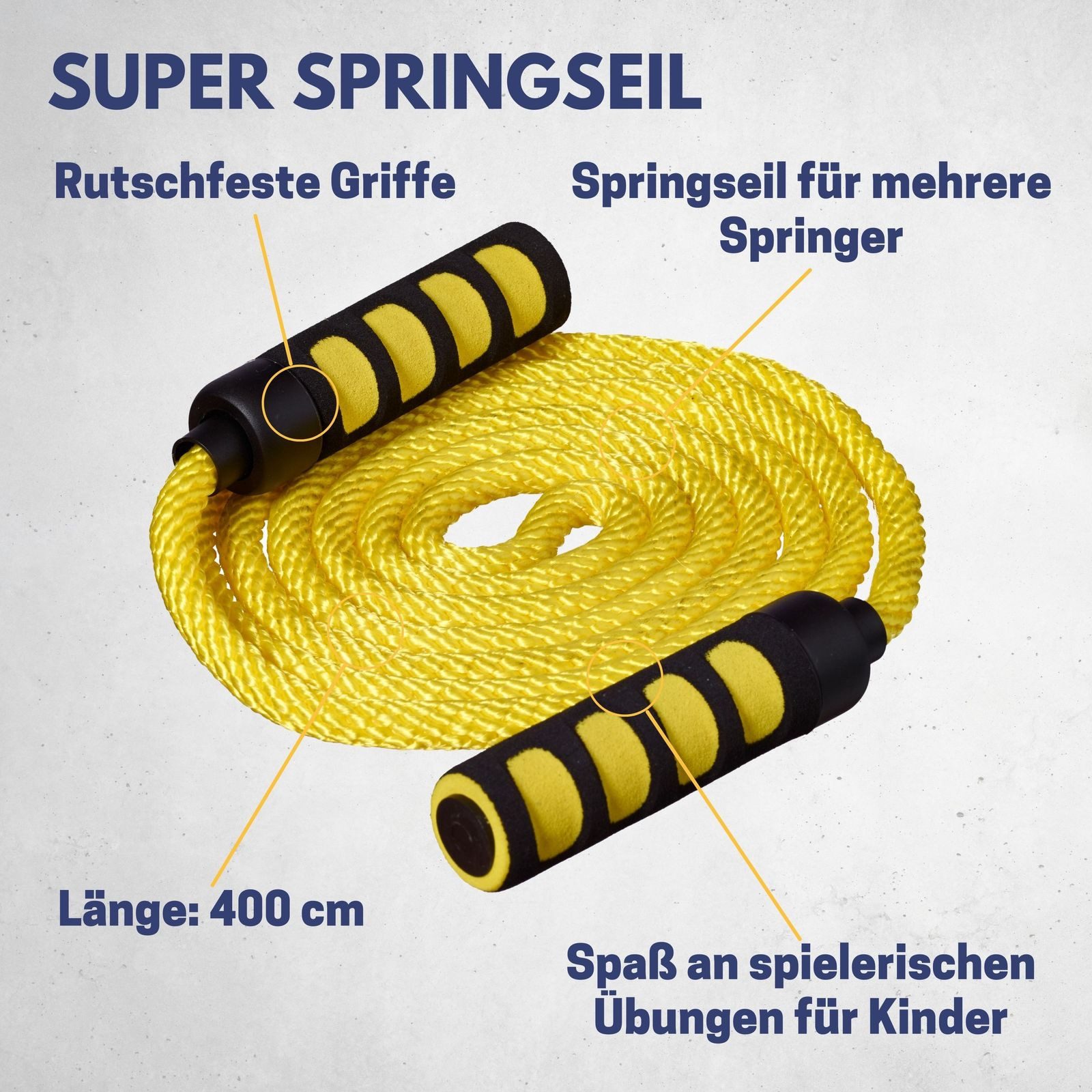 Best Sporting Springseil Springseil mit Softgriffen I Länge 400 cm I Farbe Gelb, Schwungseil für mehrere Springer