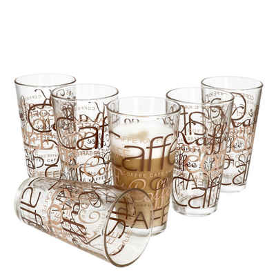 van Well Latte-Macchiato-Glas 6er Set Latte Macchiato Glas 39cl stapelbar Coffee Dekor, Glas