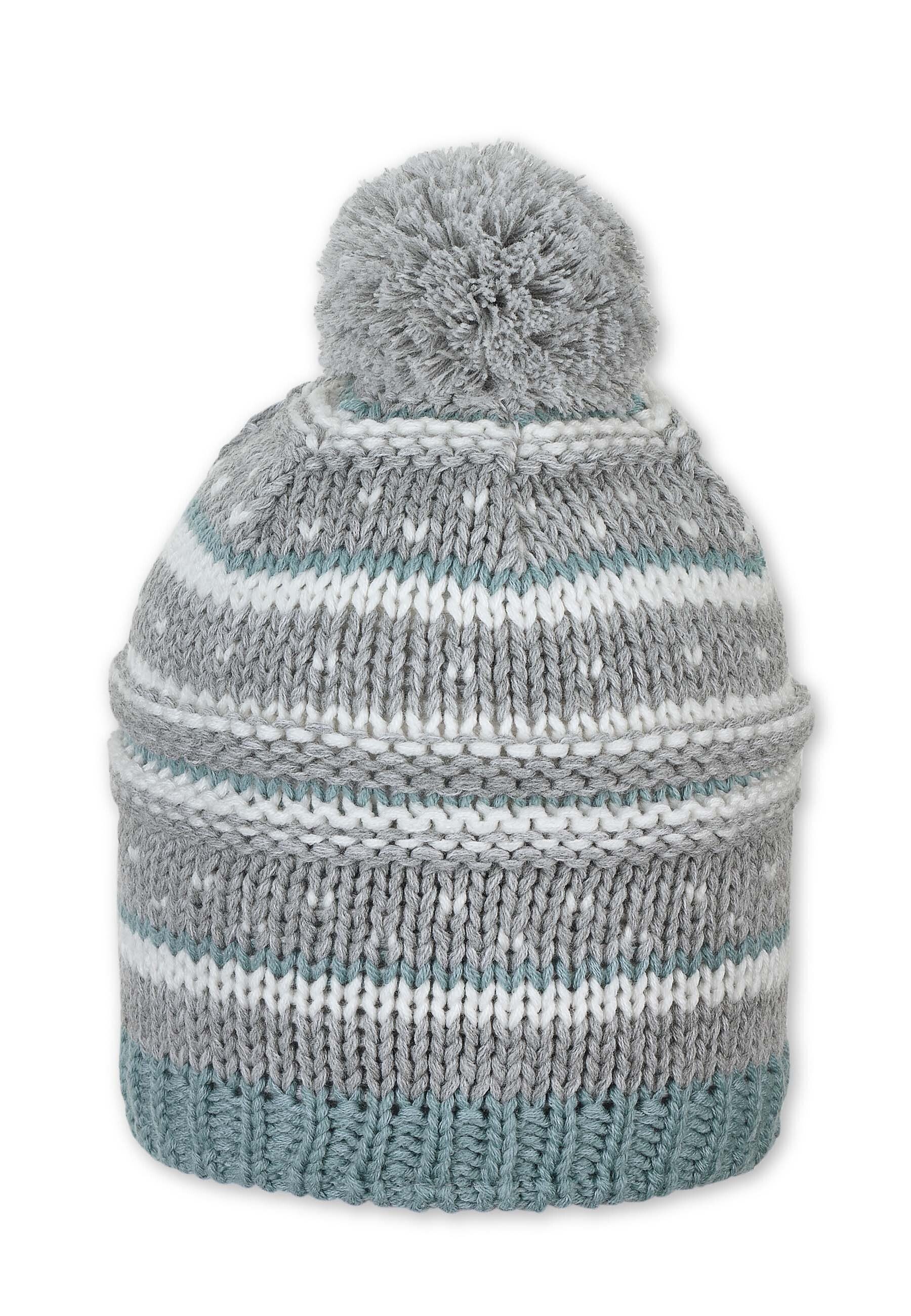 Sterntaler® Strickmütze Bommelstrickmütze Mustermix (1-St) silber melange