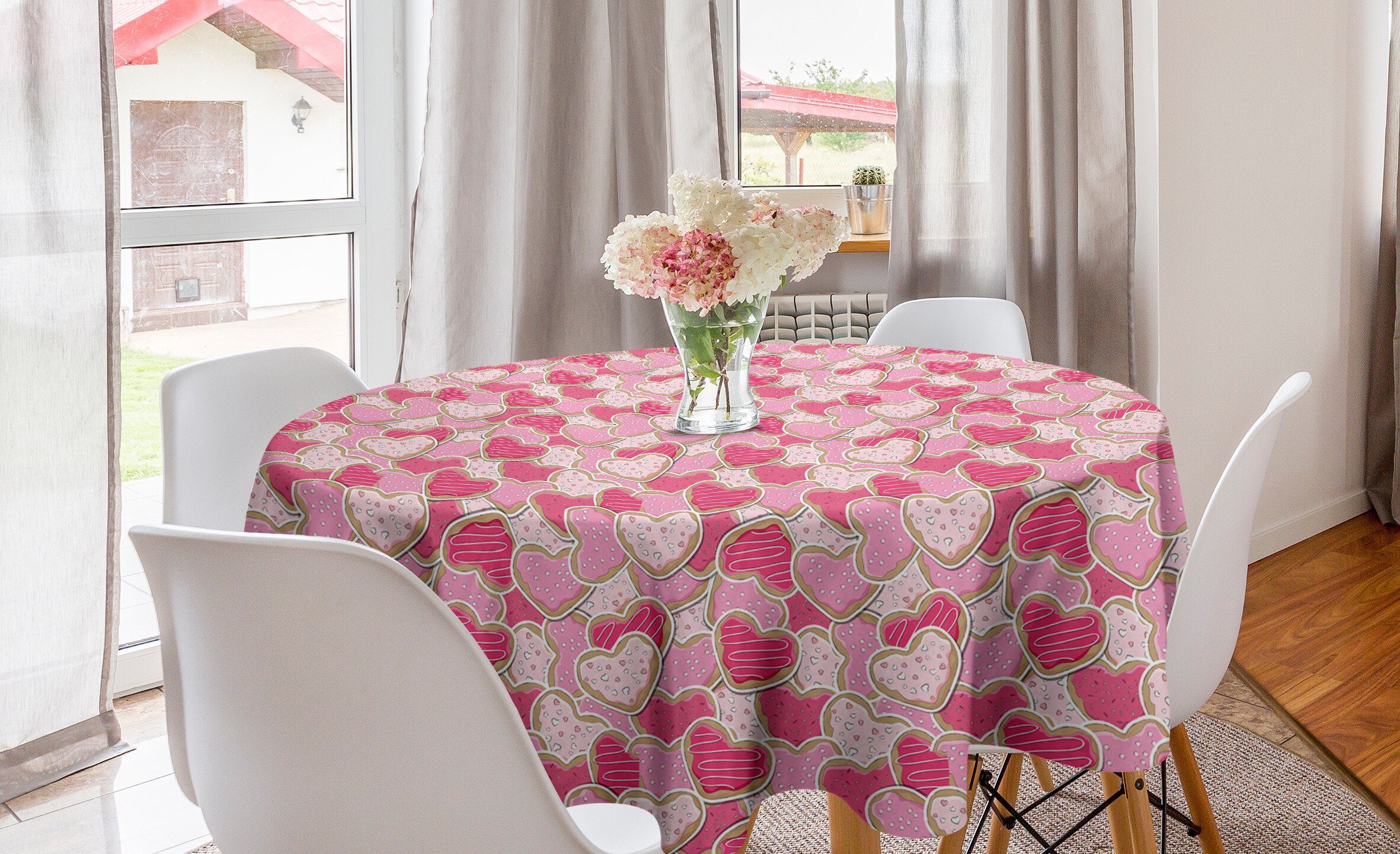 Abakuhaus Tischdecke Kreis Tischdecke Abdeckung für Esszimmer Küche Dekoration, Valentines Herz Formen Plätzchen