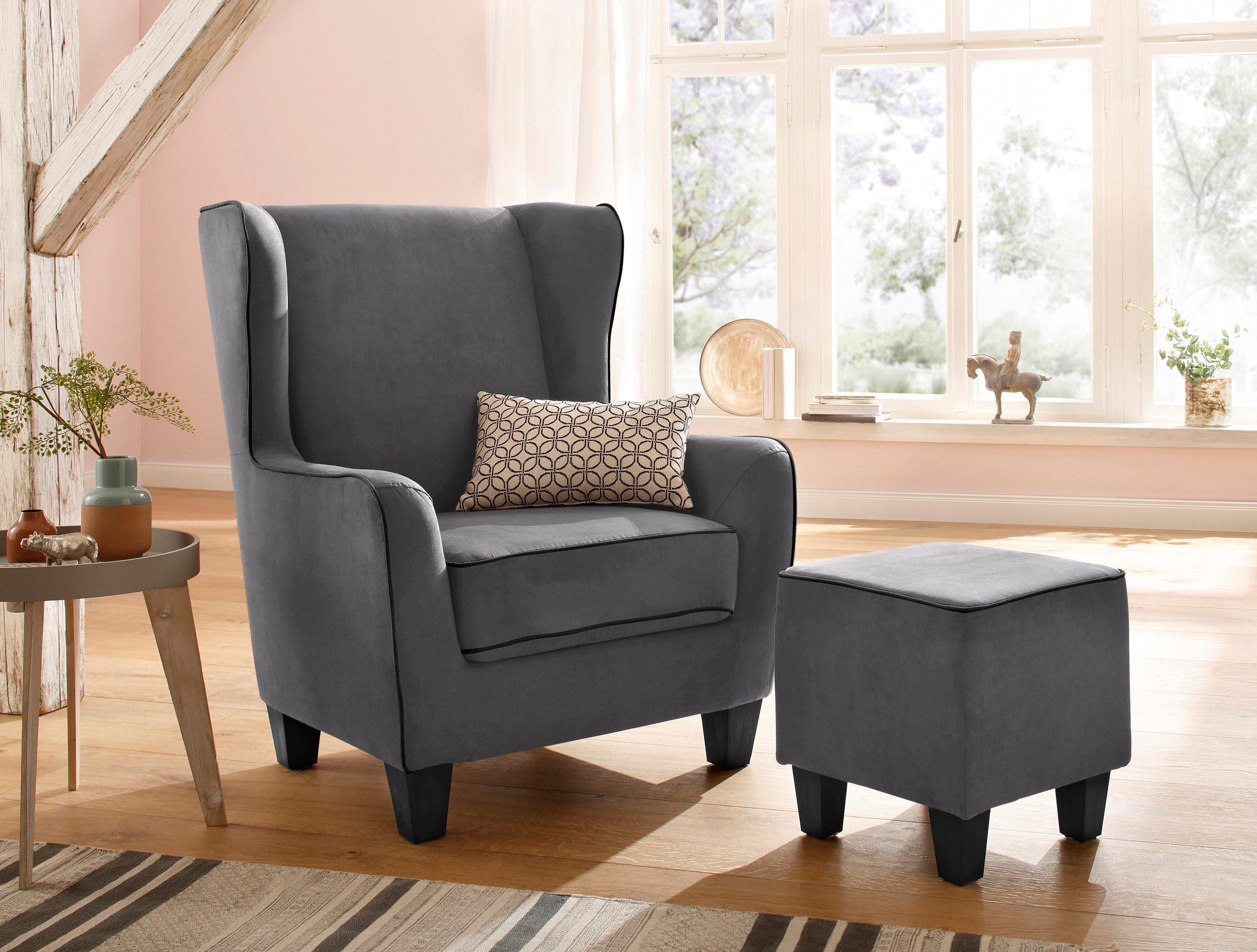 Home affaire Sessel »Ginger« mit Hocker im Set, Keder, Federkern - Home affaire