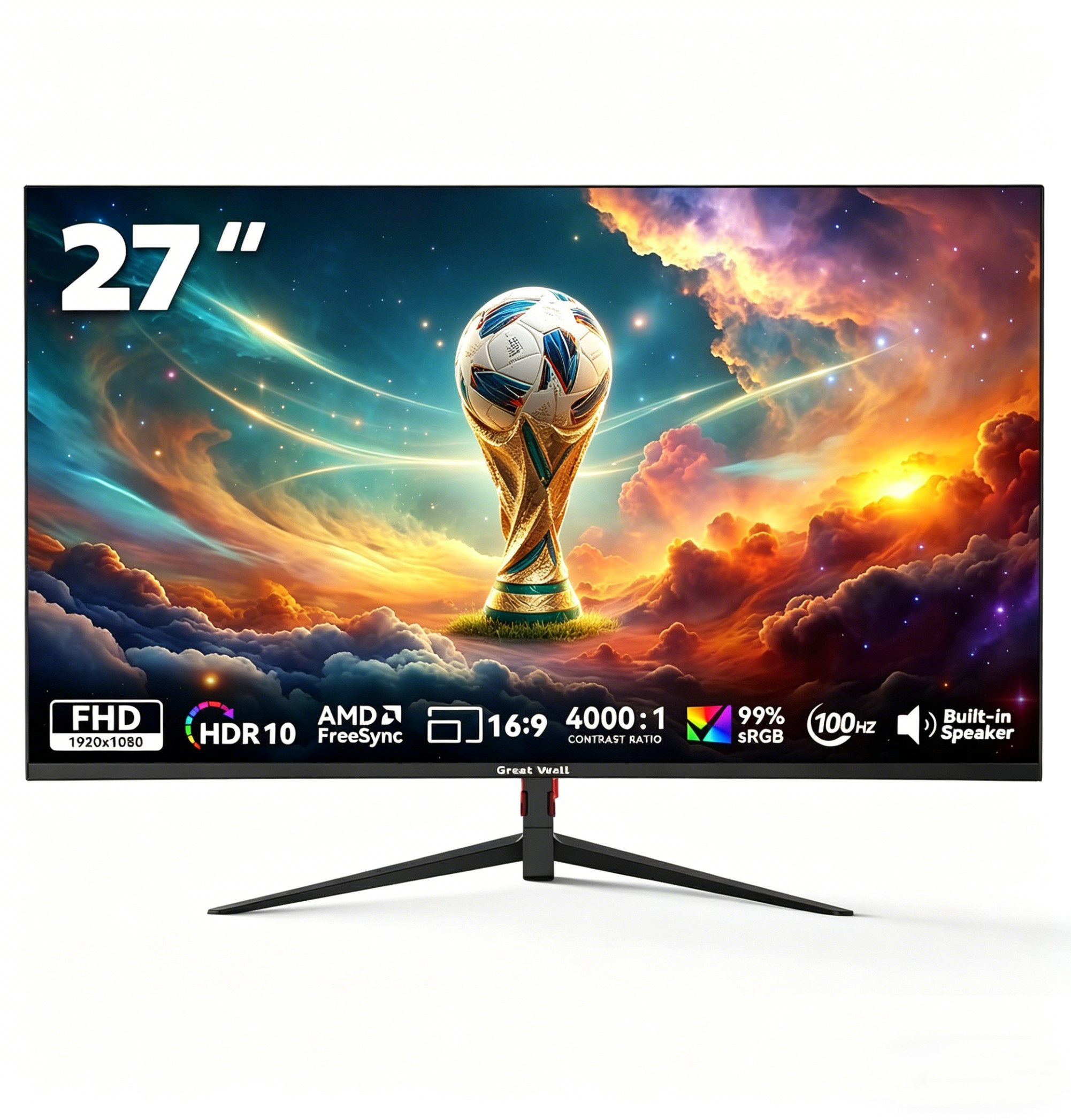 Great Voell 27 Zoll FHD PC Monitor, 100Hz, Integrierte Lautsprecher, Rahmenlos (68,6 cm/27 ", 1920 x 1080 px, FHD, 1 ms Reaktionszeit, 100 Hz, VA LED, Lautsprecher, 300 cd/, FreeSync, VESA, HDMI/DP, Home office)