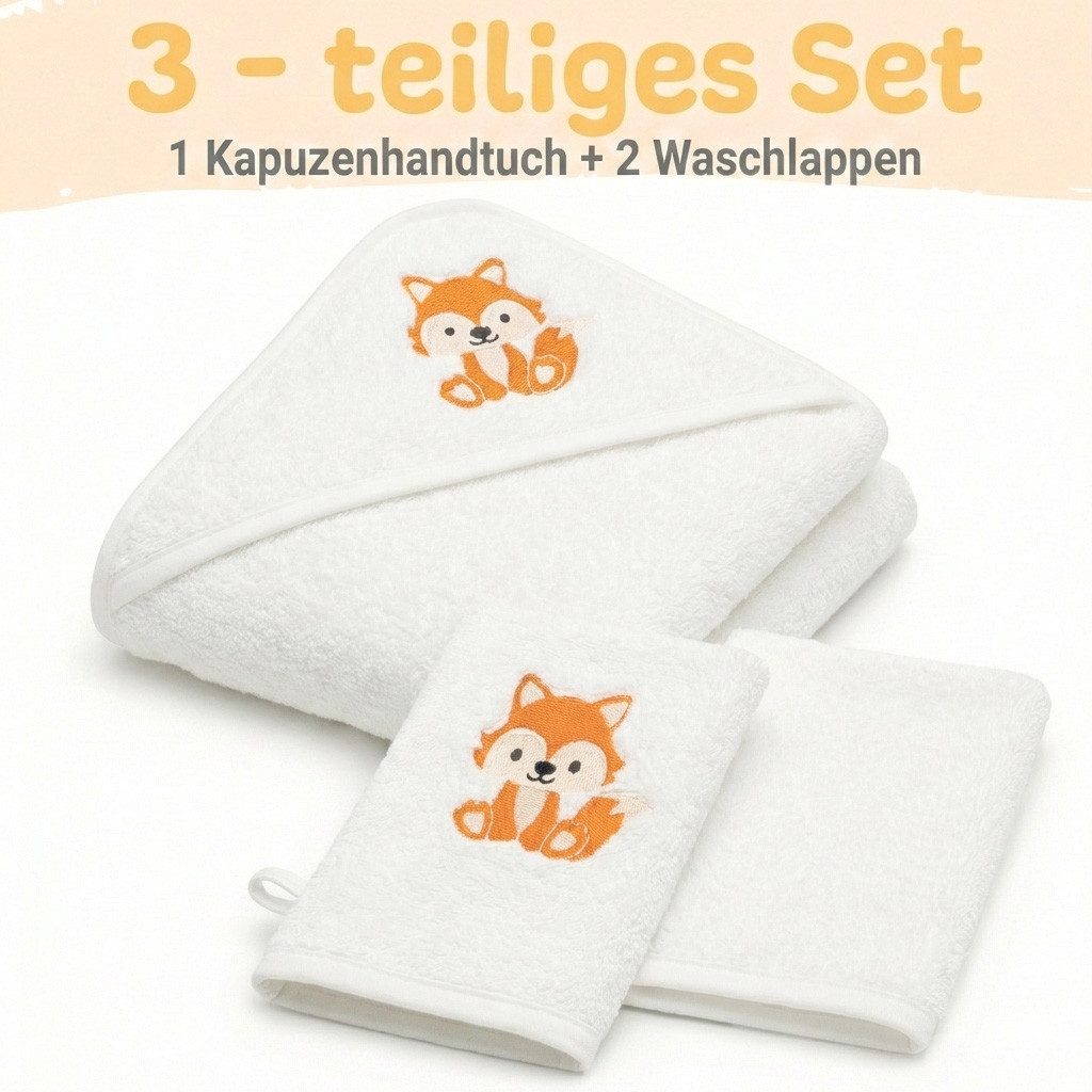 Babykajo Kapuzenhandtuch 80x80 - 100x100 cm, Frottee (3-St), Kuschliges Baby Handtuch mit Waschlappen