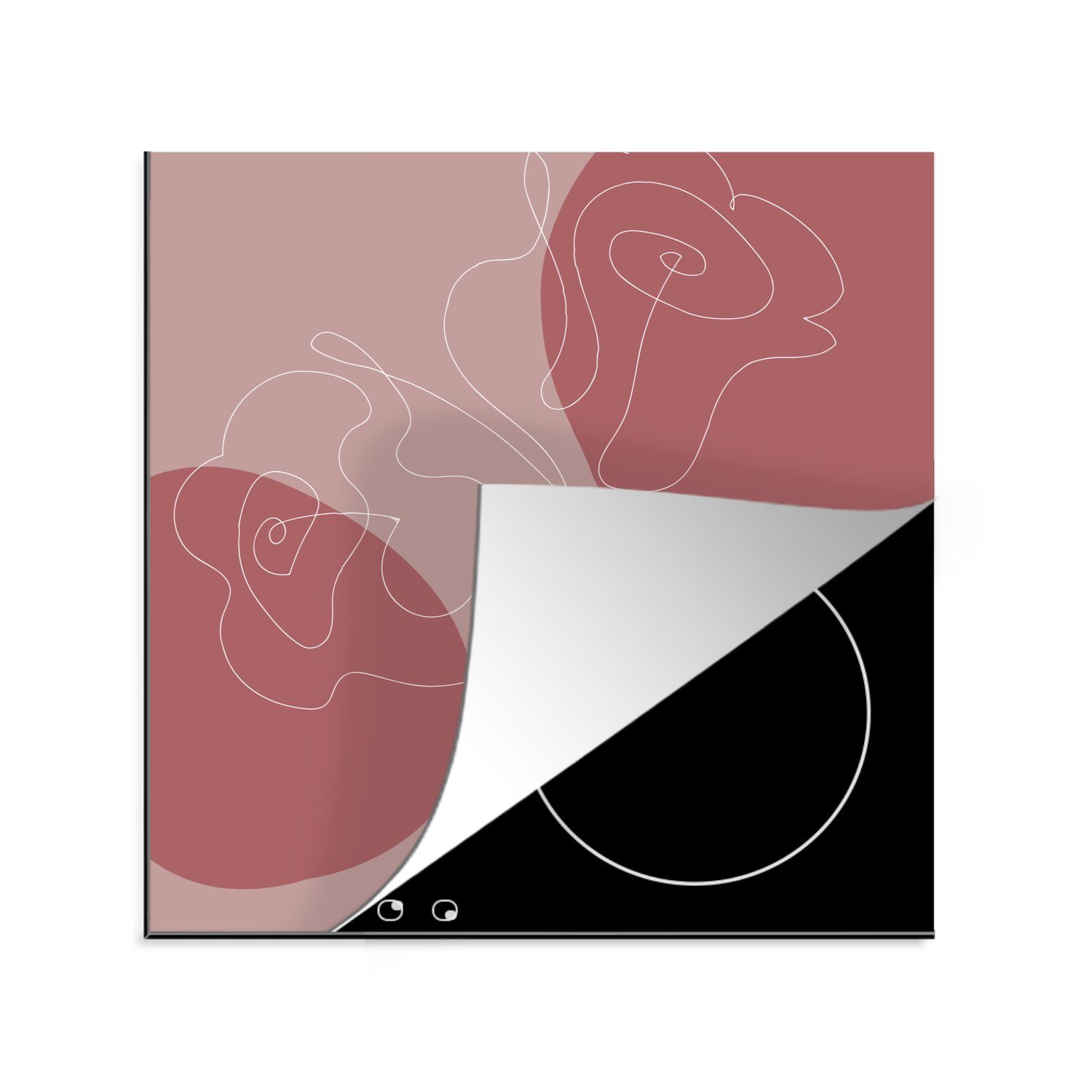 MuchoWow Herdblende-/Abdeckplatte Rosen - Rot - Blumen - Abstrakt, Vinyl, (1 tlg), 78x78 cm, Ceranfeldabdeckung, Arbeitsplatte für küche