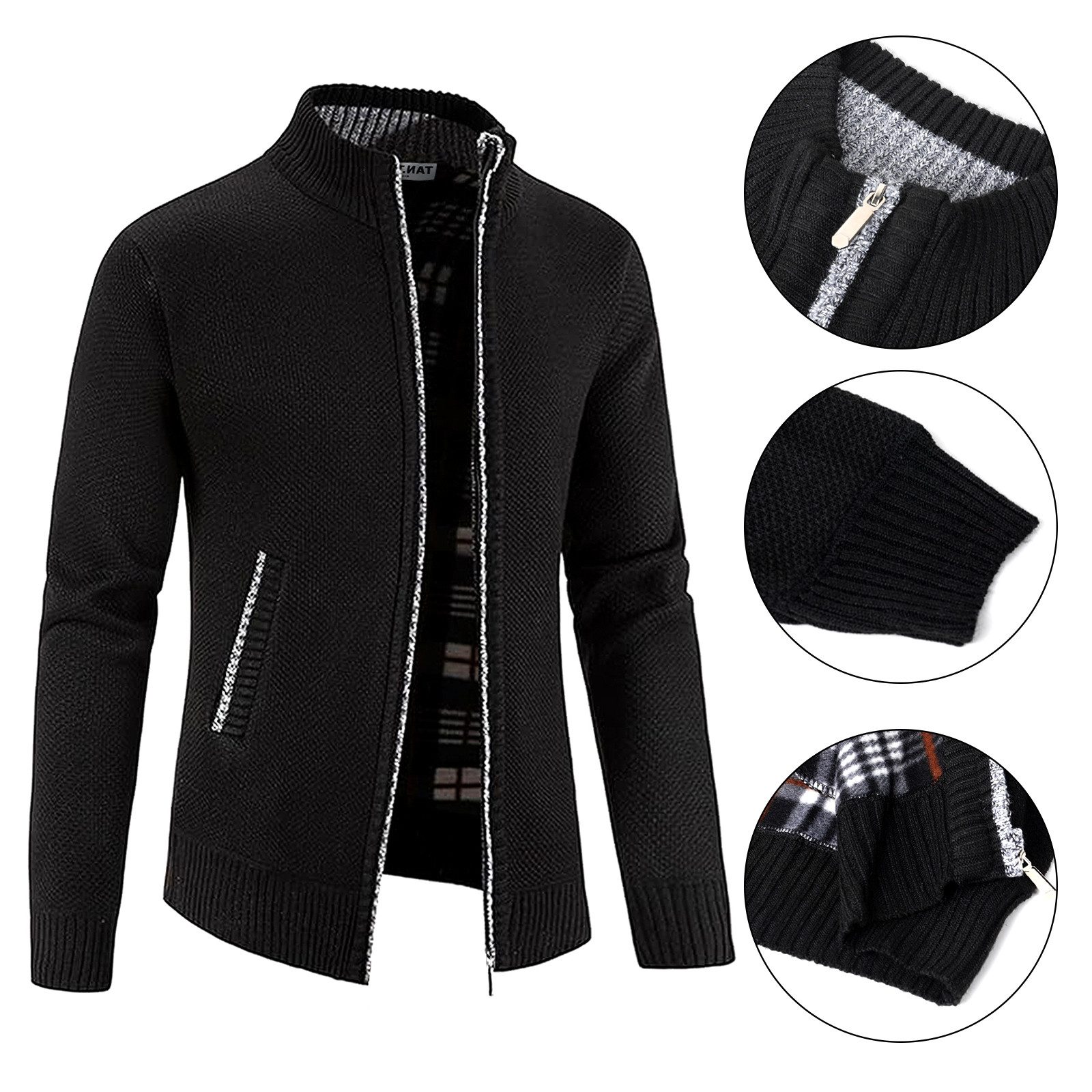 TAN.TOMI Strickjacke Herren Strickjacke Festival Cardigan Warm Trachtenjacke Mode Schlichter Pullover Langarm Sweatjacke Reißverschluss